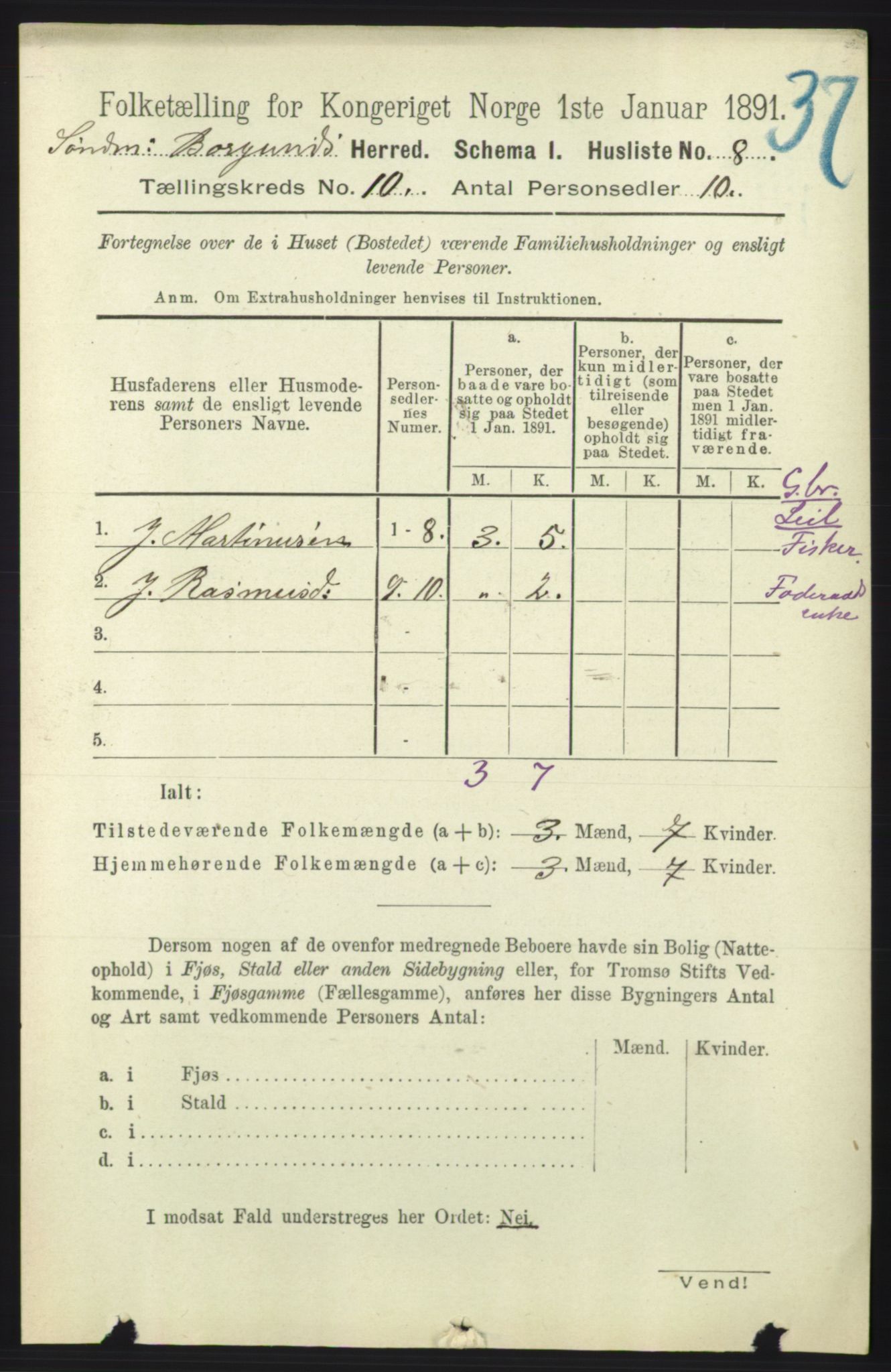 RA, 1891 census for 1531 Borgund, 1891, p. 2621