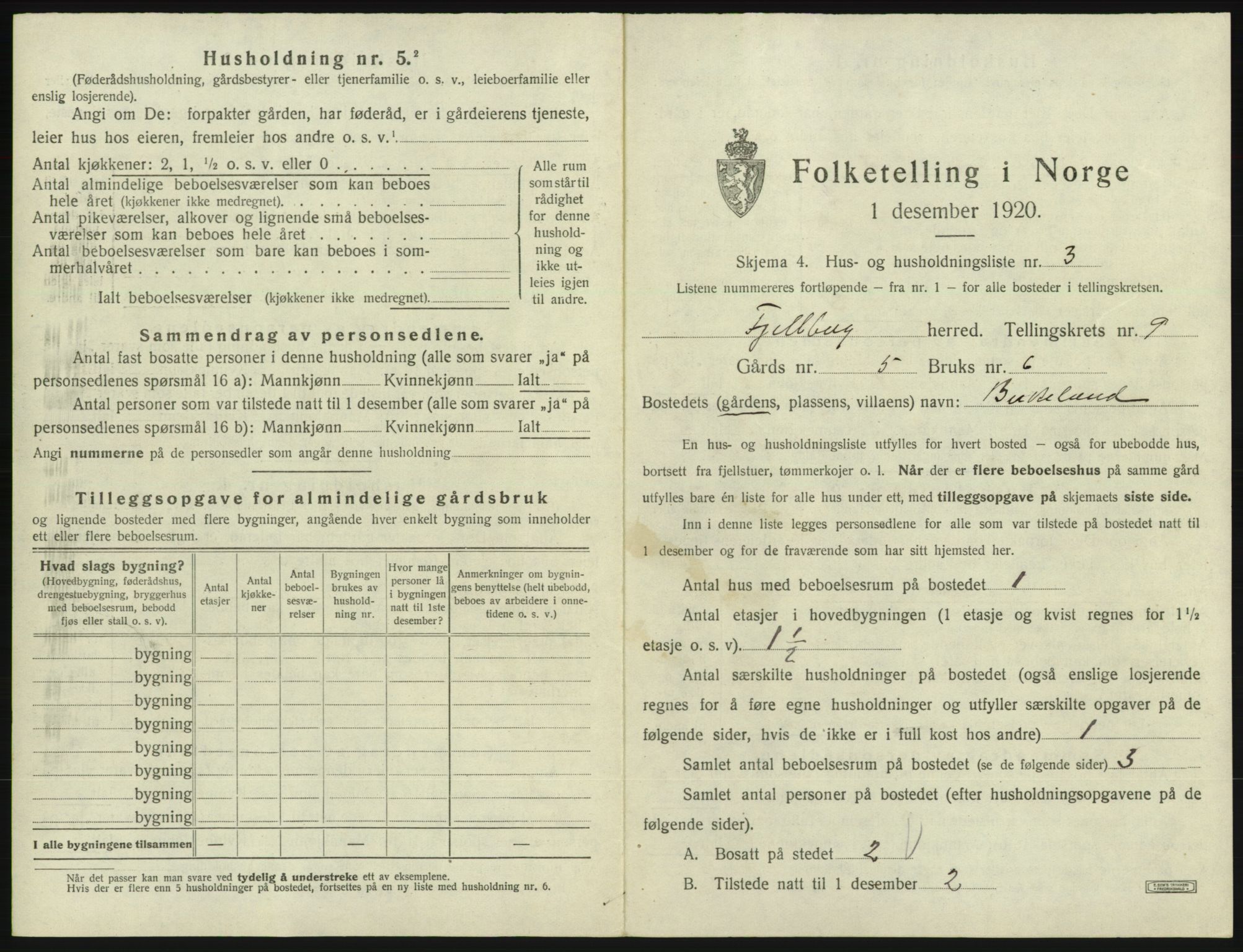 SAB, 1920 census for Fjelberg, 1920, p. 555