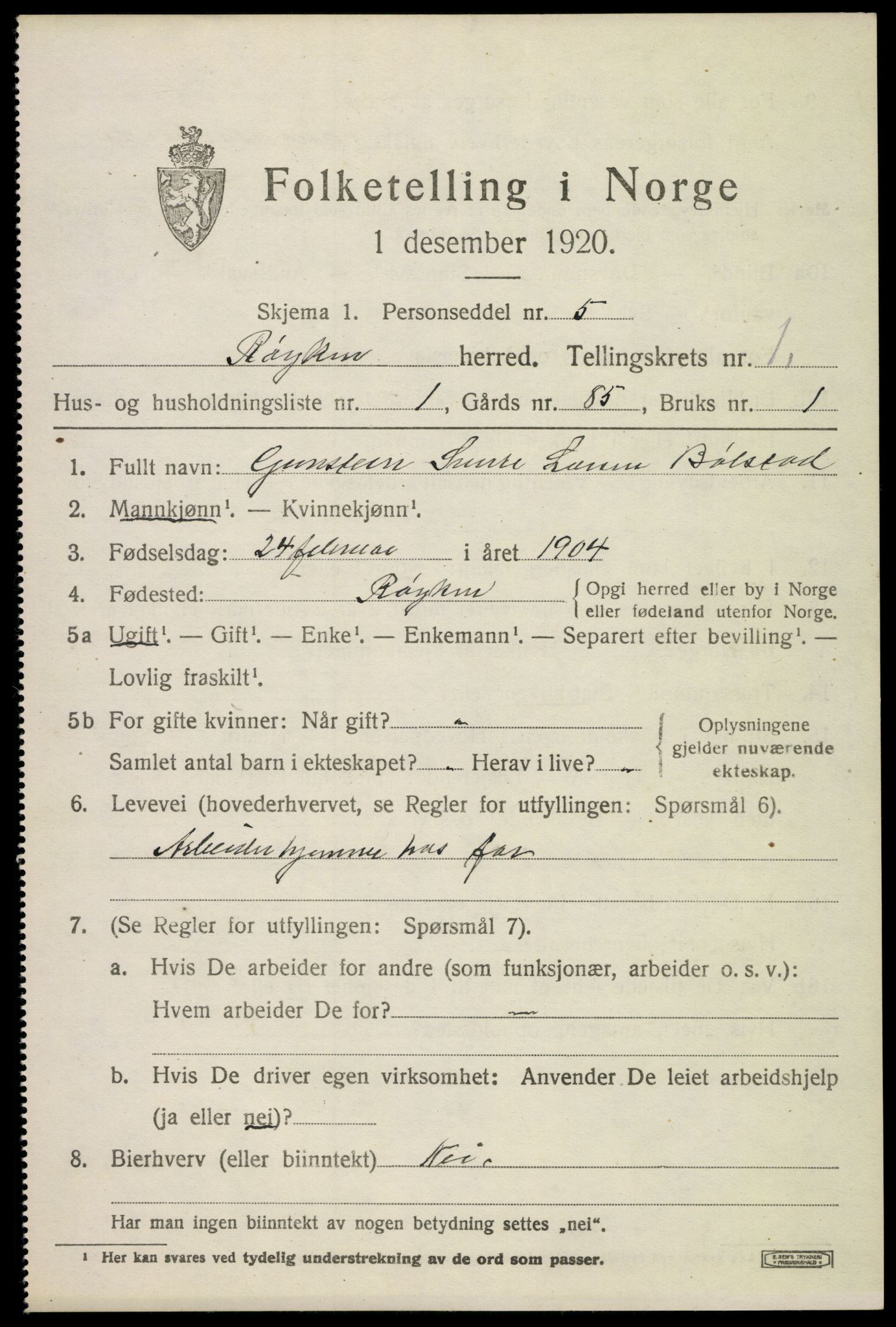 SAKO, 1920 census for Røyken, 1920, p. 1838