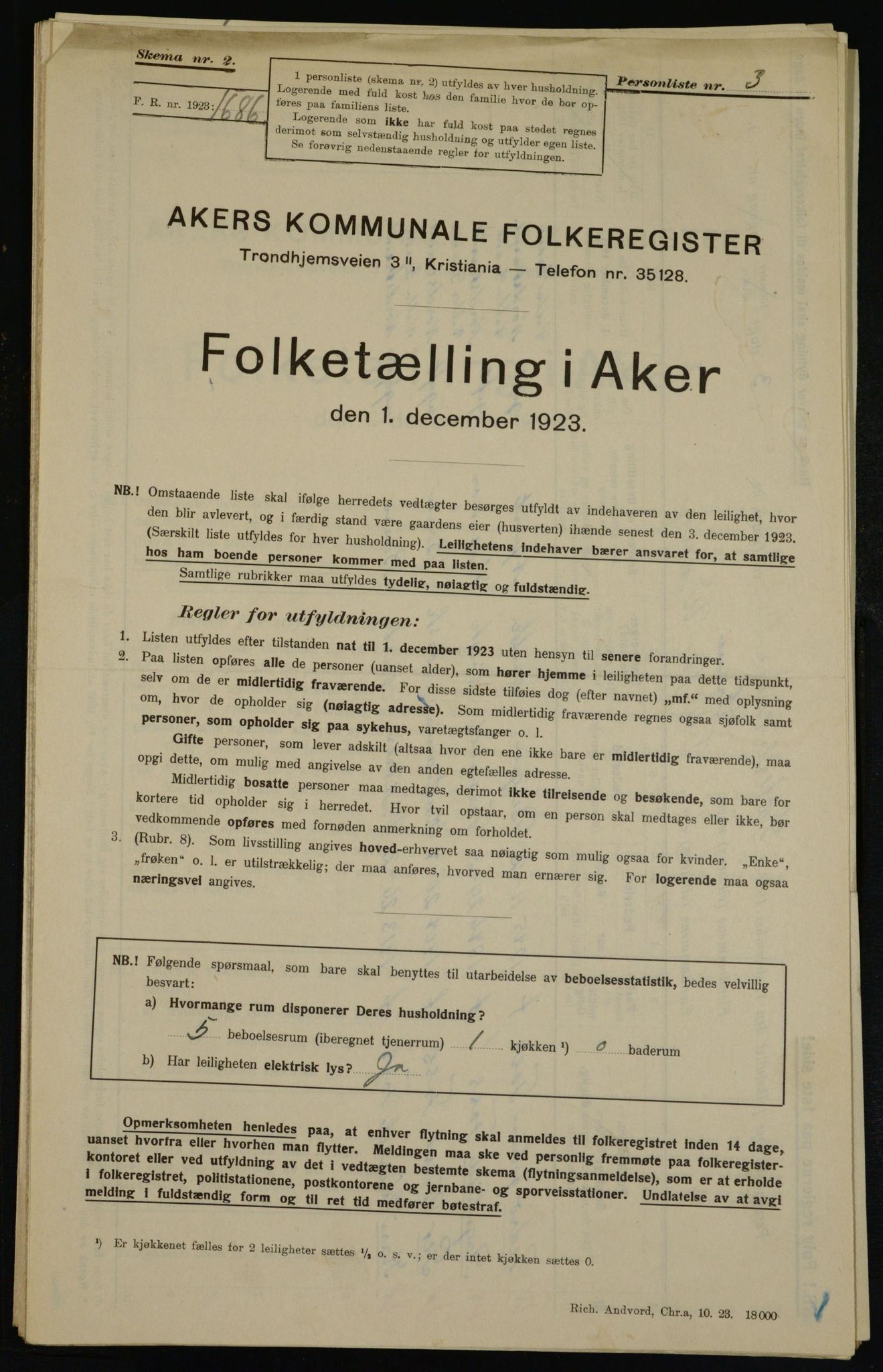 , Municipal Census 1923 for Aker, 1923, p. 46233