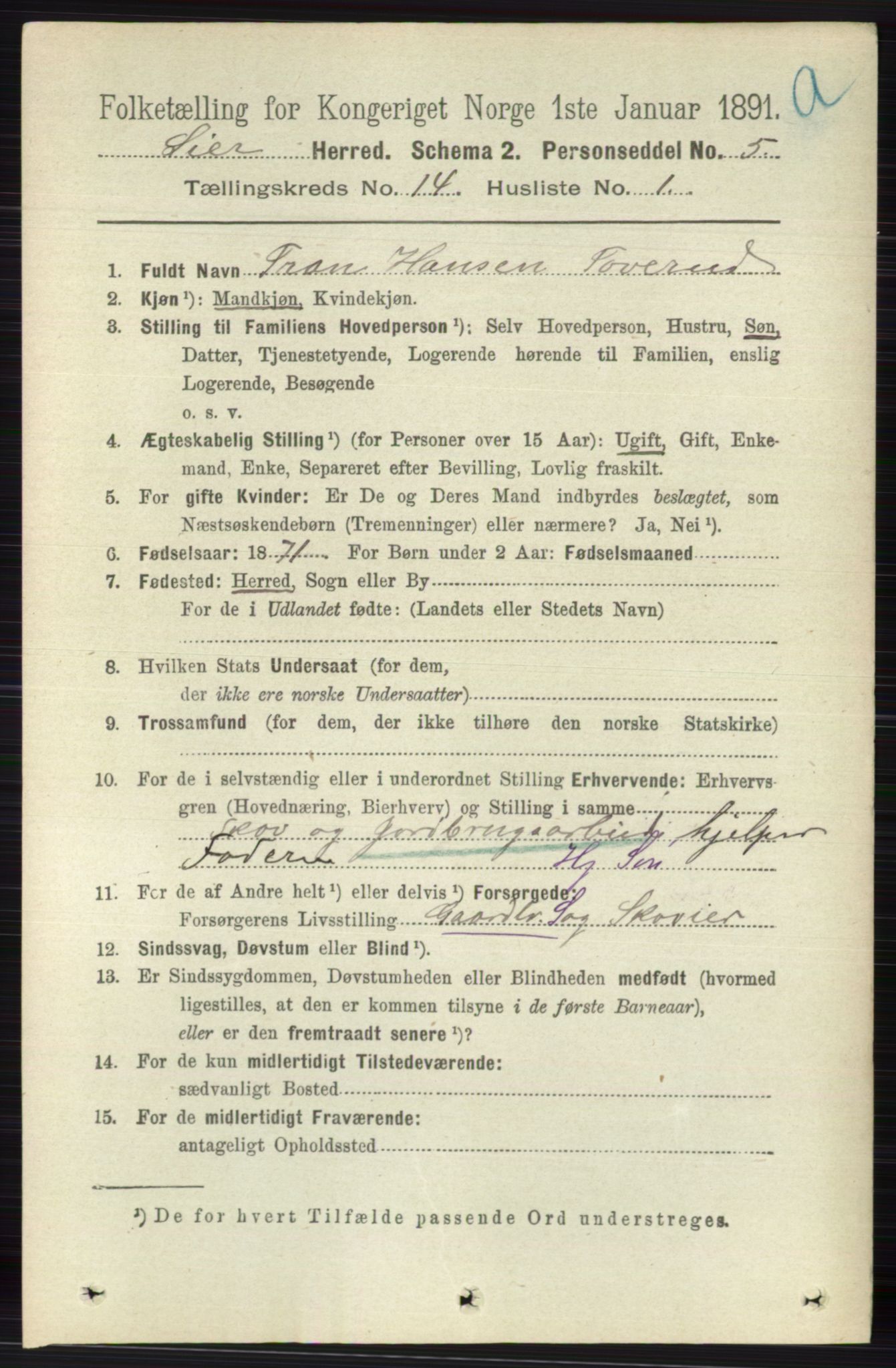 RA, 1891 census for 0626 Lier, 1891, p. 8270