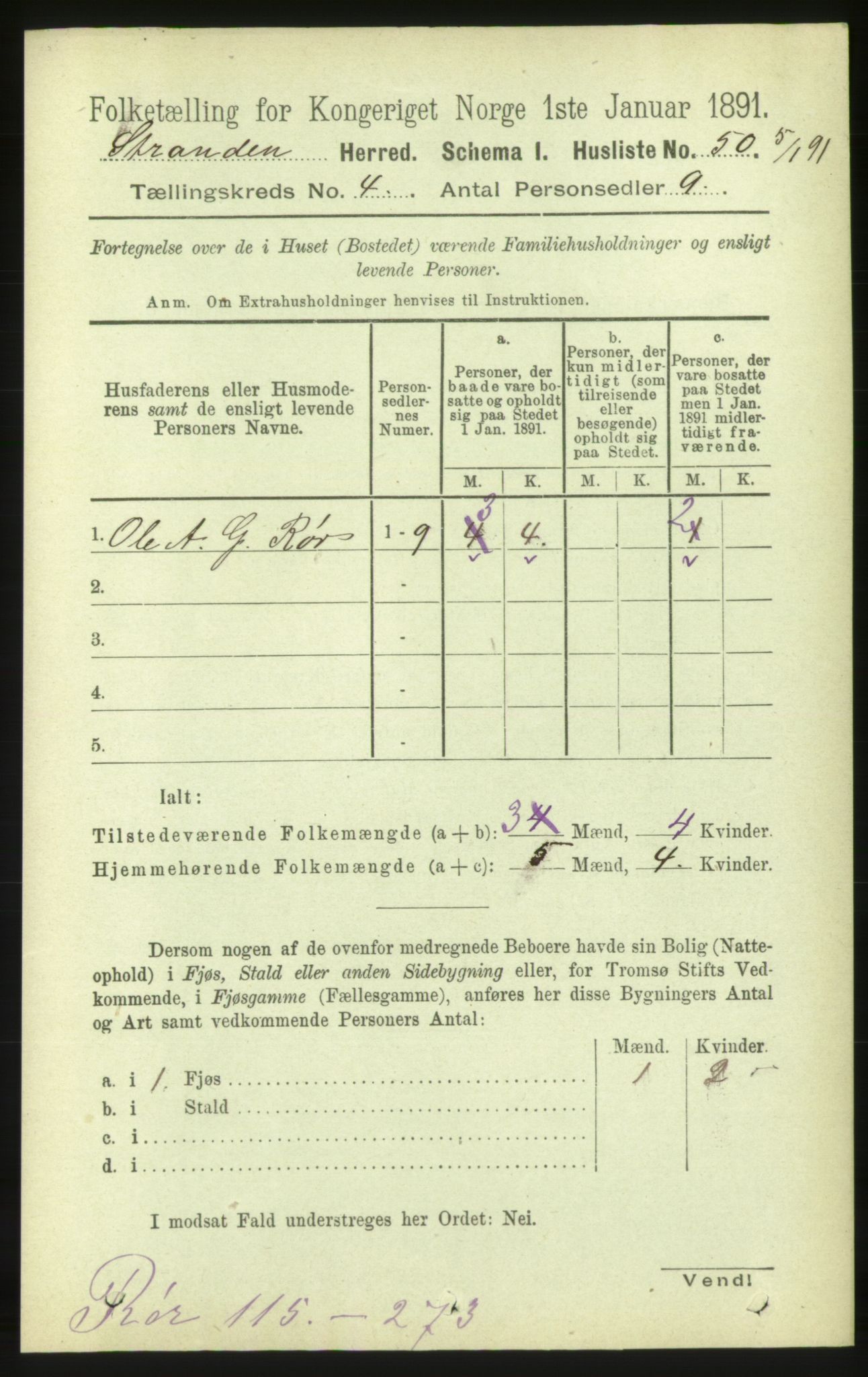 RA, 1891 census for 1525 Stranda, 1891, p. 799