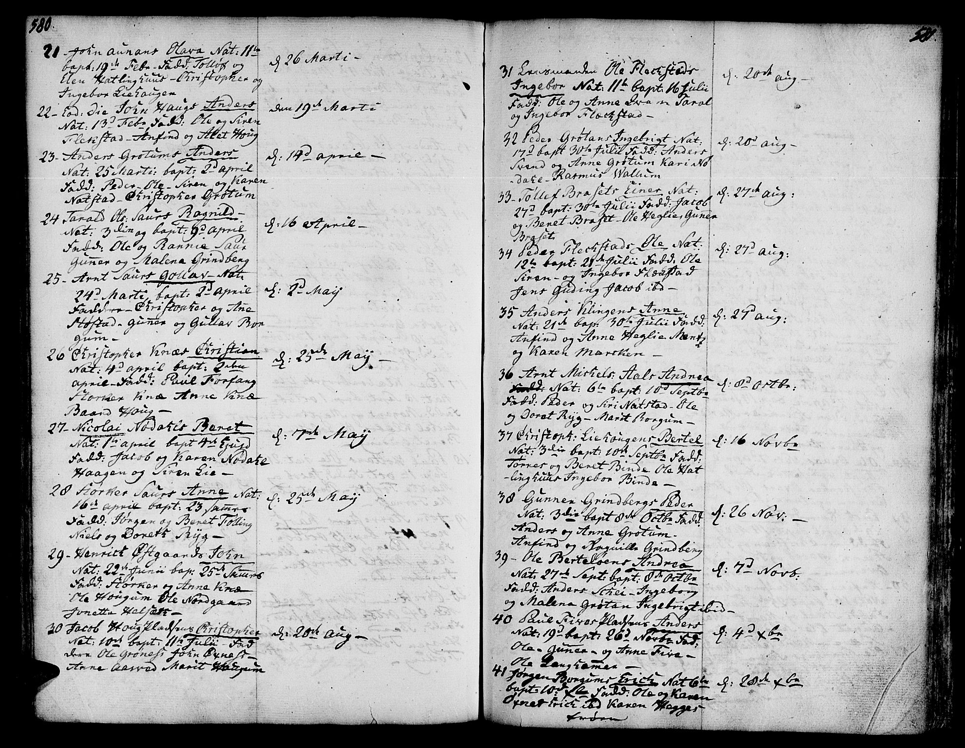 Ministerialprotokoller, klokkerbøker og fødselsregistre - Nord-Trøndelag, SAT/A-1458/746/L0440: Parish register (official) no. 746A02, 1760-1815, p. 580-581