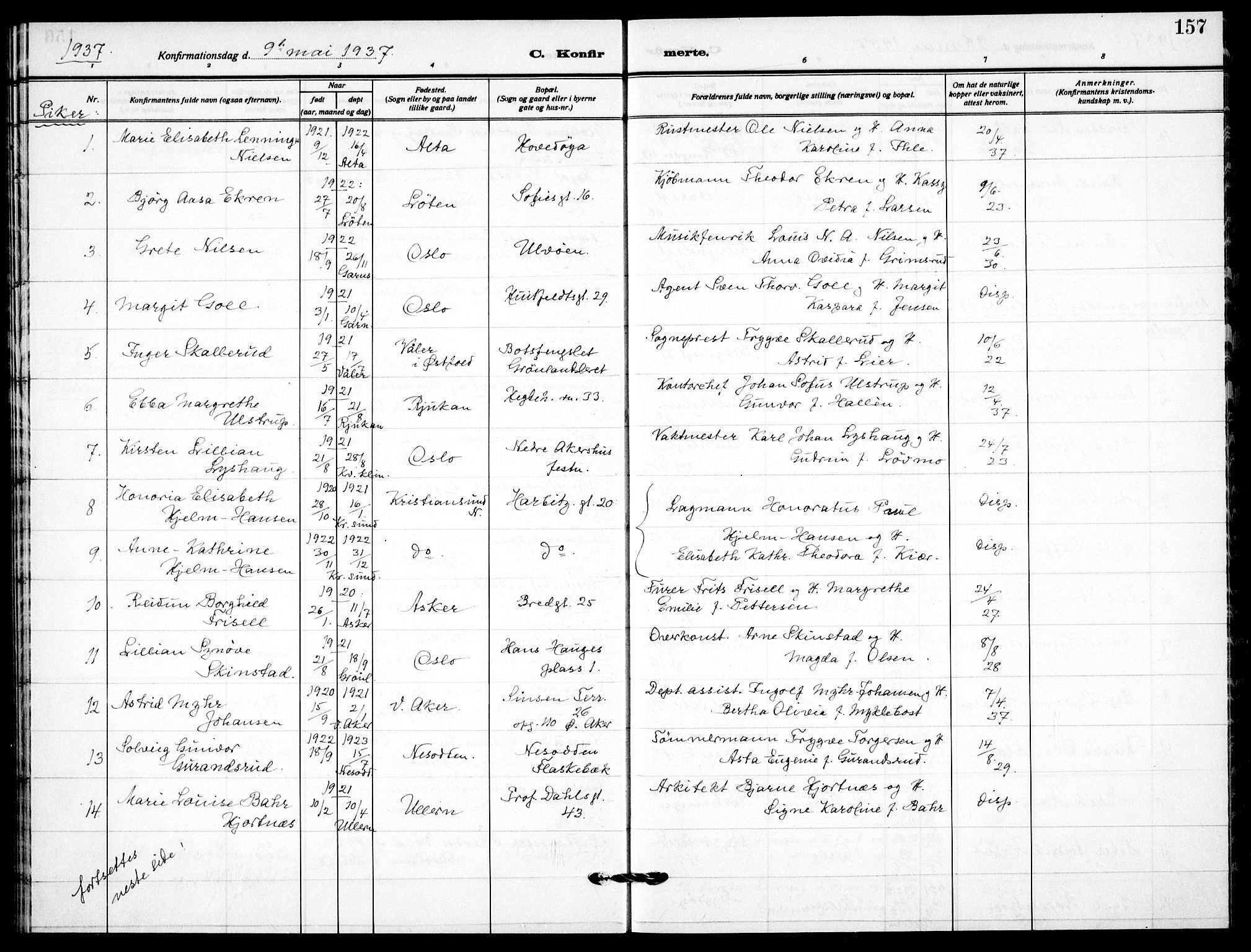 Garnisonsmenigheten Kirkebøker, AV/SAO-A-10846/F/Fa/L0017: Parish register (official) no. 17, 1926-1937, p. 157