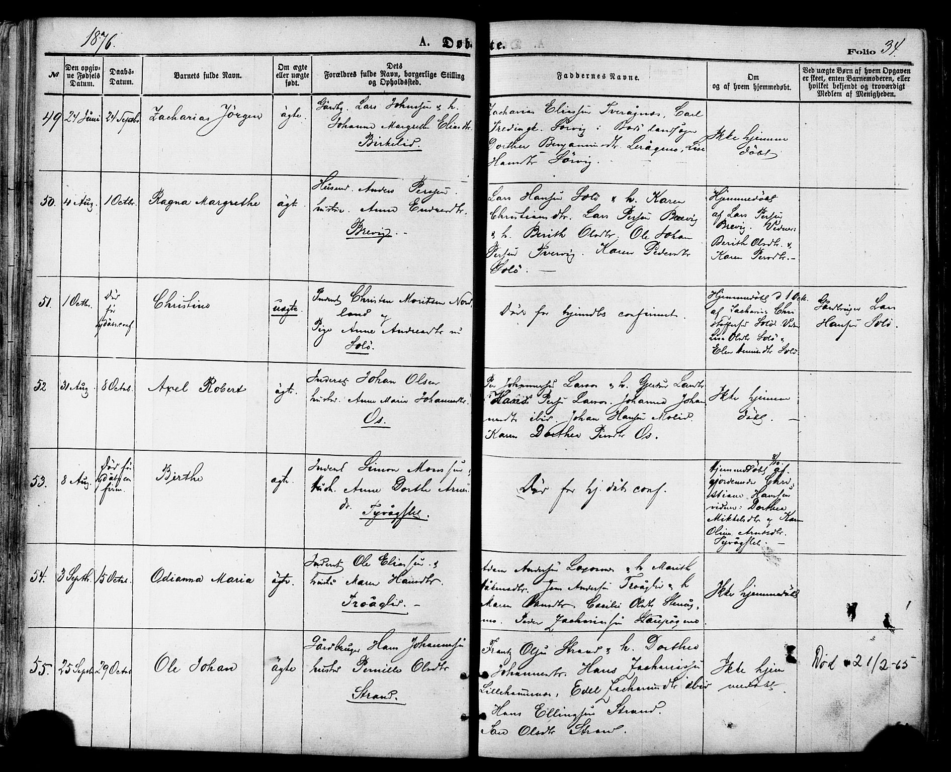Ministerialprotokoller, klokkerbøker og fødselsregistre - Nordland, SAT/A-1459/846/L0645: Parish register (official) no. 846A03, 1872-1886, p. 34
