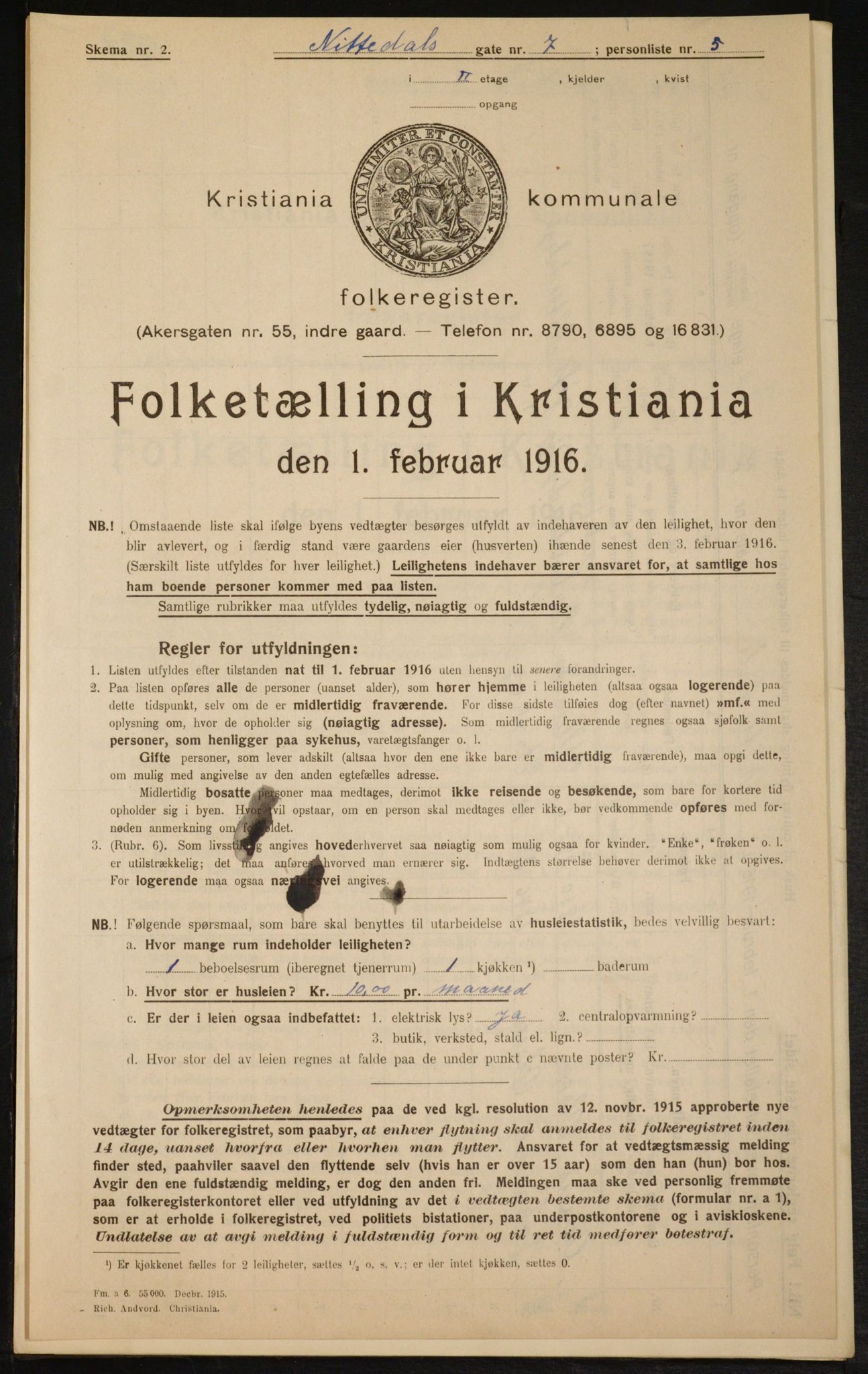 OBA, Municipal Census 1916 for Kristiania, 1916, p. 73032