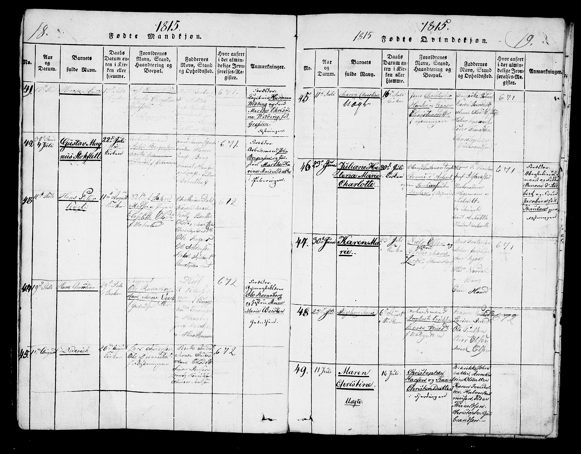 Garnisonsmenigheten Kirkebøker, SAO/A-10846/G/Ga/L0003: Parish register (copy) no. 3, 1815-1819, p. 18-19