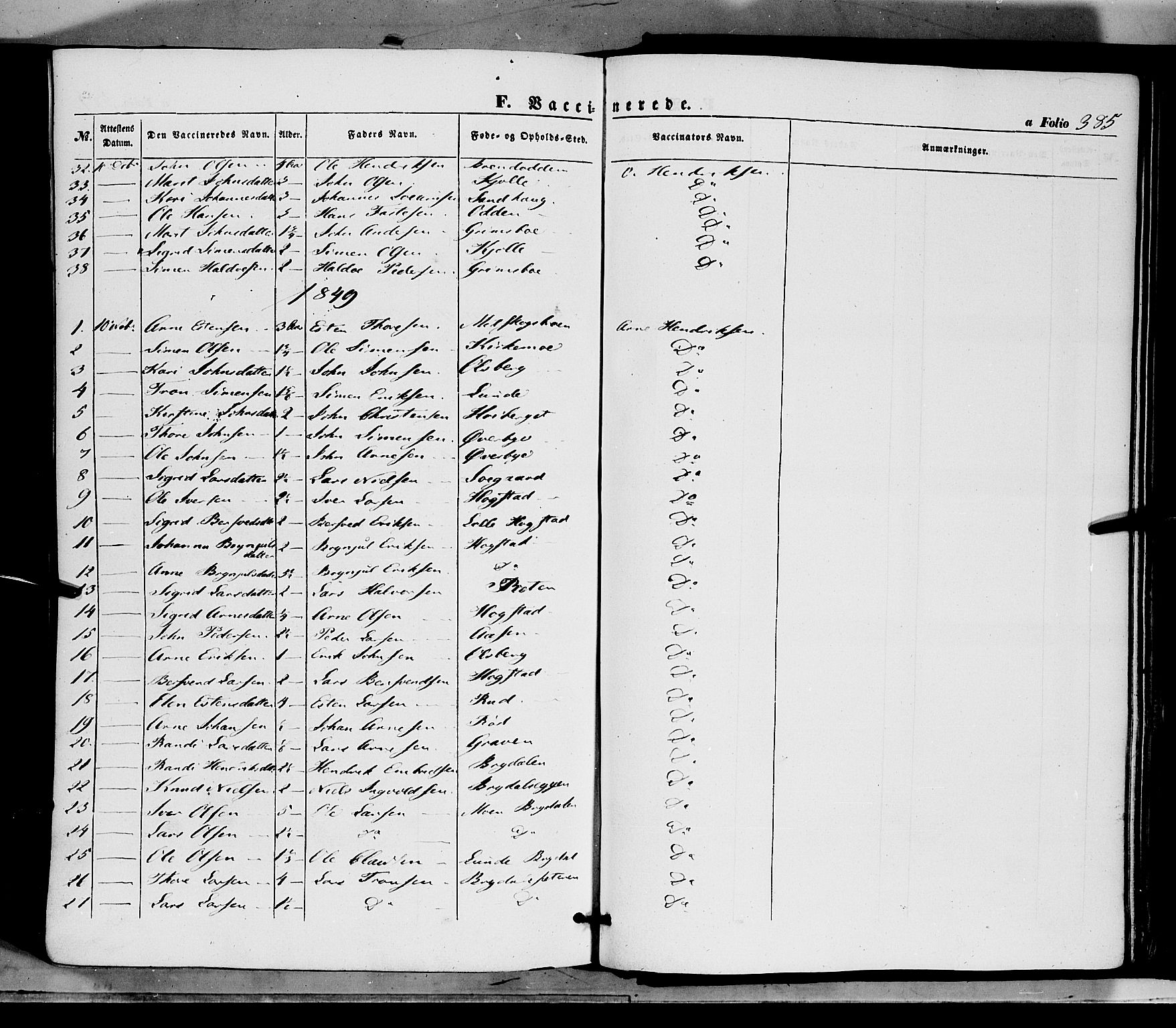 Tynset prestekontor, SAH/PREST-058/H/Ha/Haa/L0020: Parish register (official) no. 20, 1848-1862, p. 385