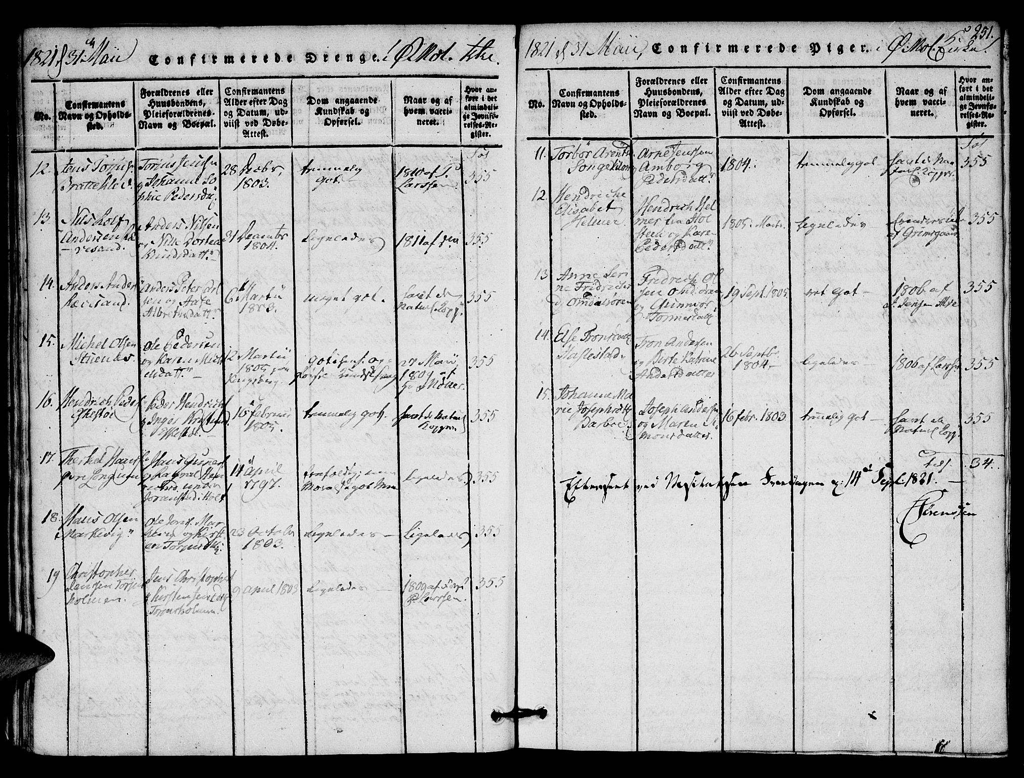 Austre Moland sokneprestkontor, AV/SAK-1111-0001/F/Fa/Faa/L0004: Parish register (official) no. A 4, 1816-1824, p. 251