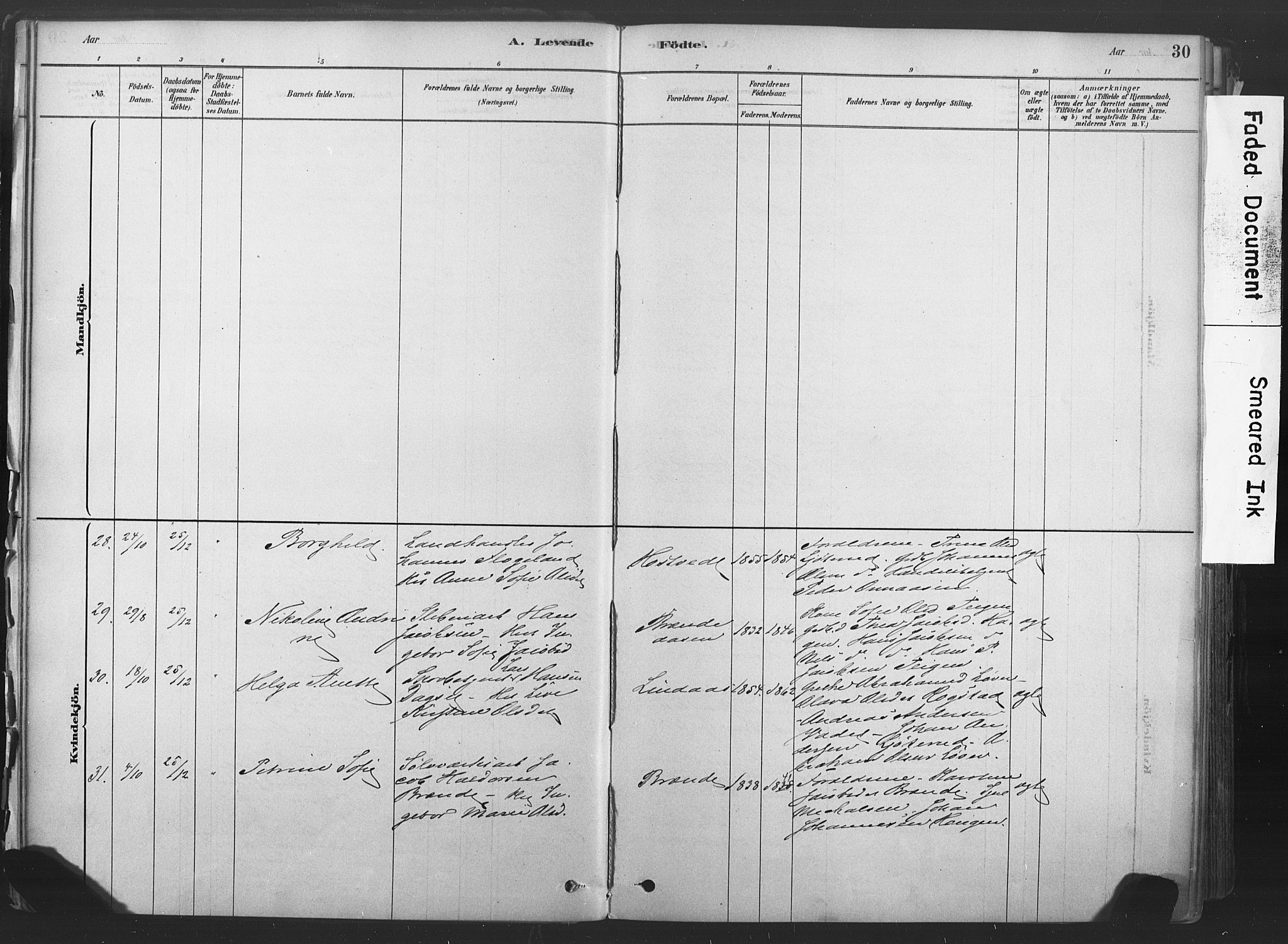 Sandsvær kirkebøker, AV/SAKO-A-244/F/Fd/L0001: Parish register (official) no. IV 1, 1878-1906, p. 30