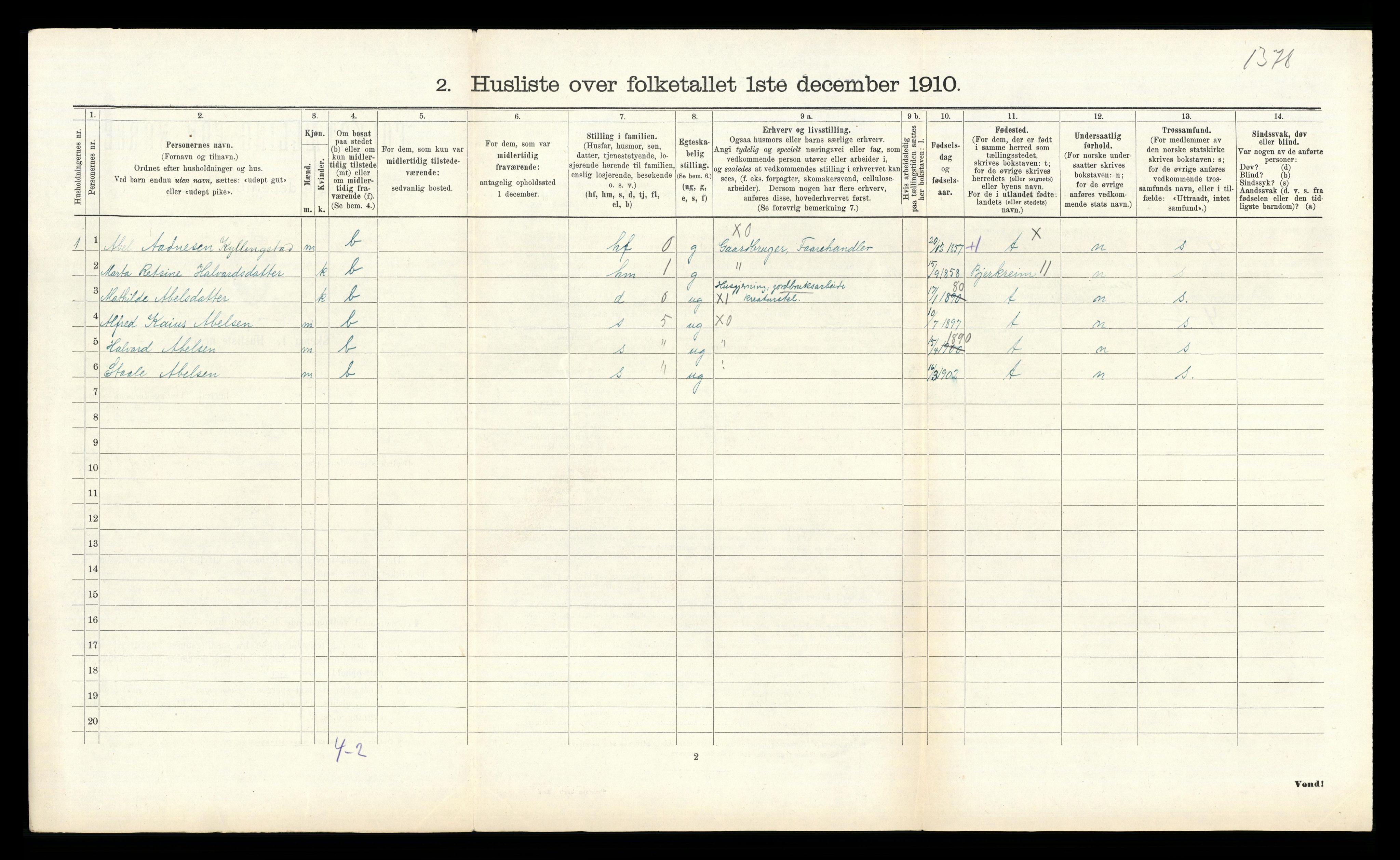 RA, 1910 census for Gjesdal, 1910, p. 385