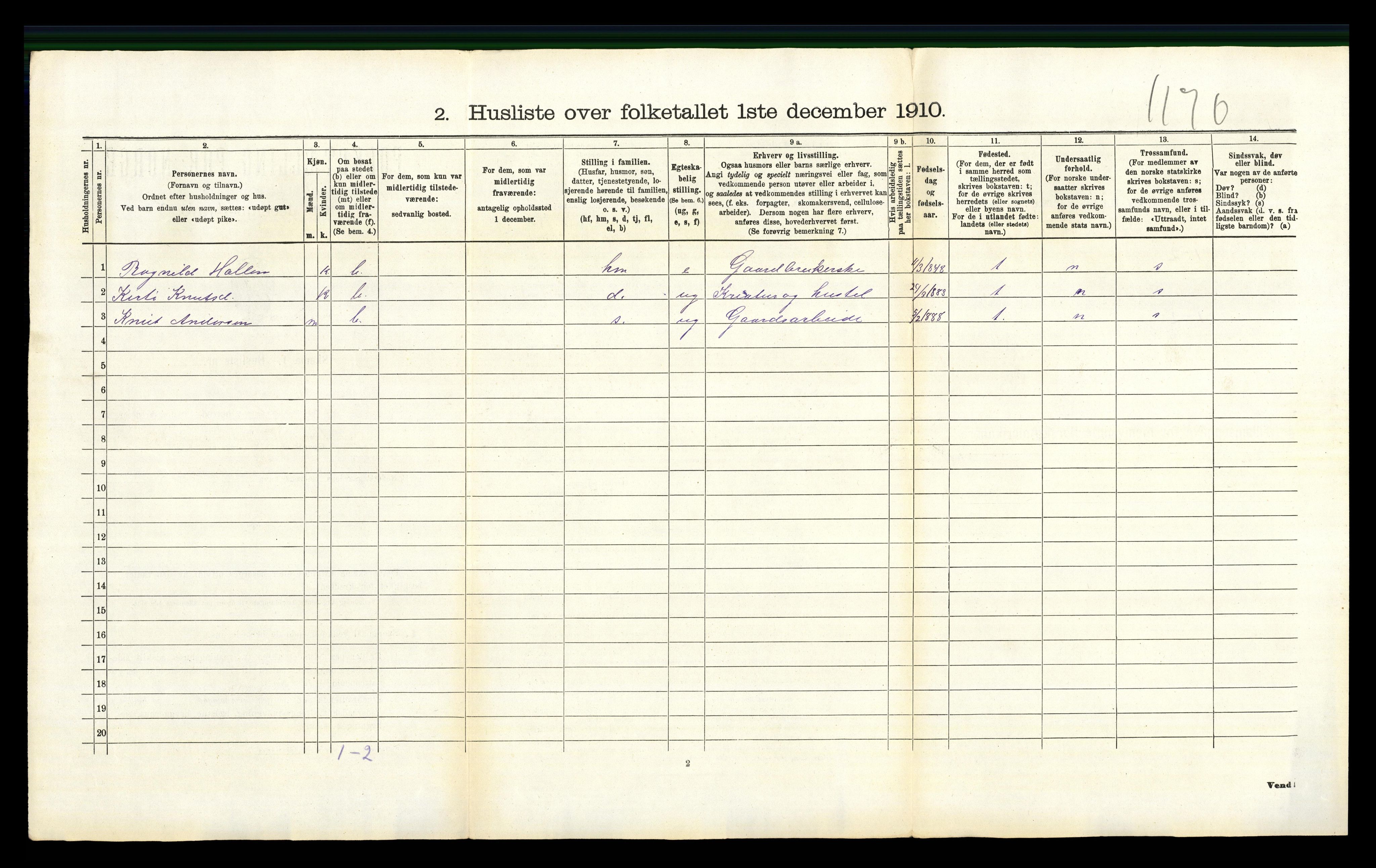 RA, 1910 census for Hemsedal, 1910, p. 461