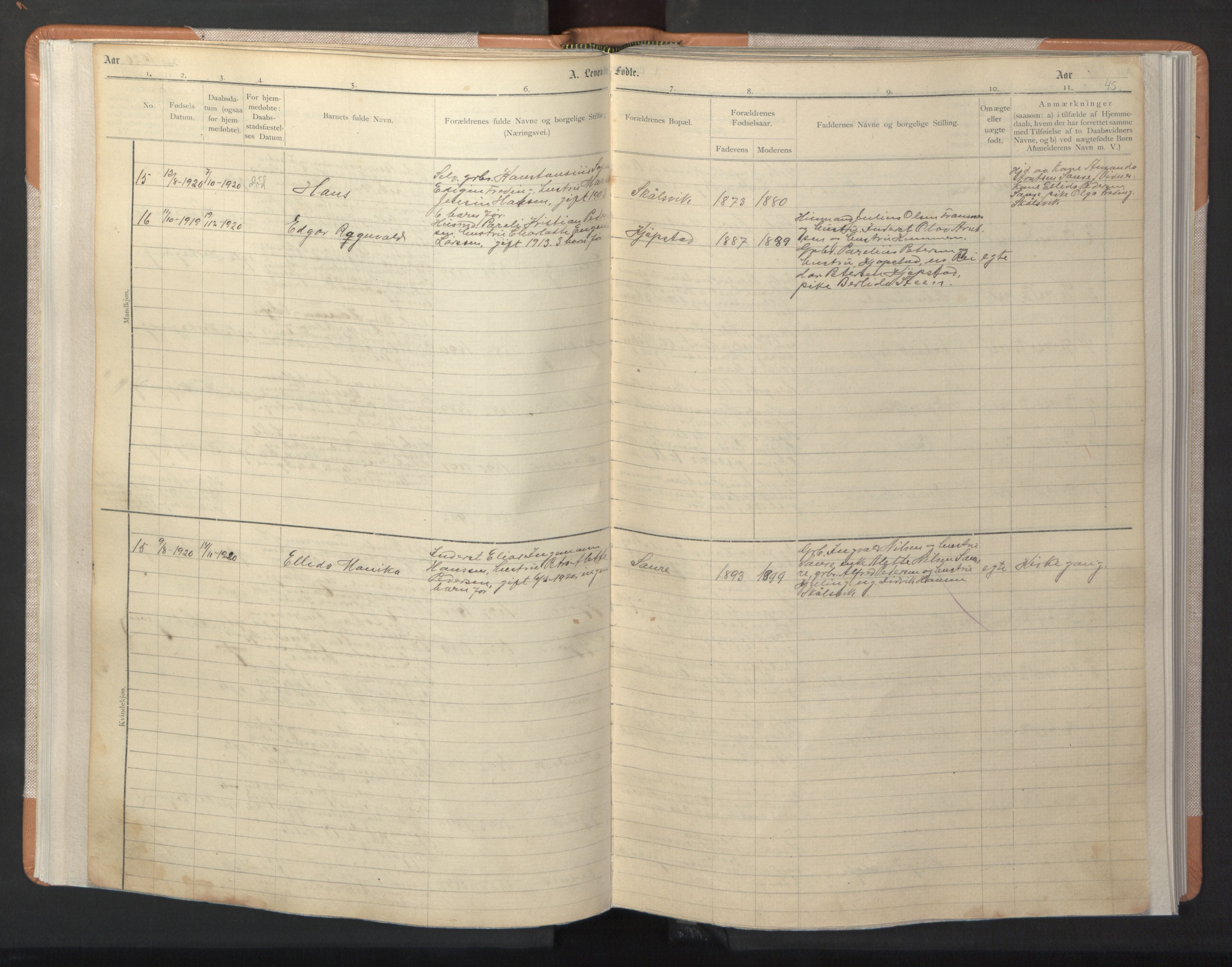 Ministerialprotokoller, klokkerbøker og fødselsregistre - Nordland, SAT/A-1459/806/L0117: Parish register (copy) no. 806C01, 1905-1957, p. 45