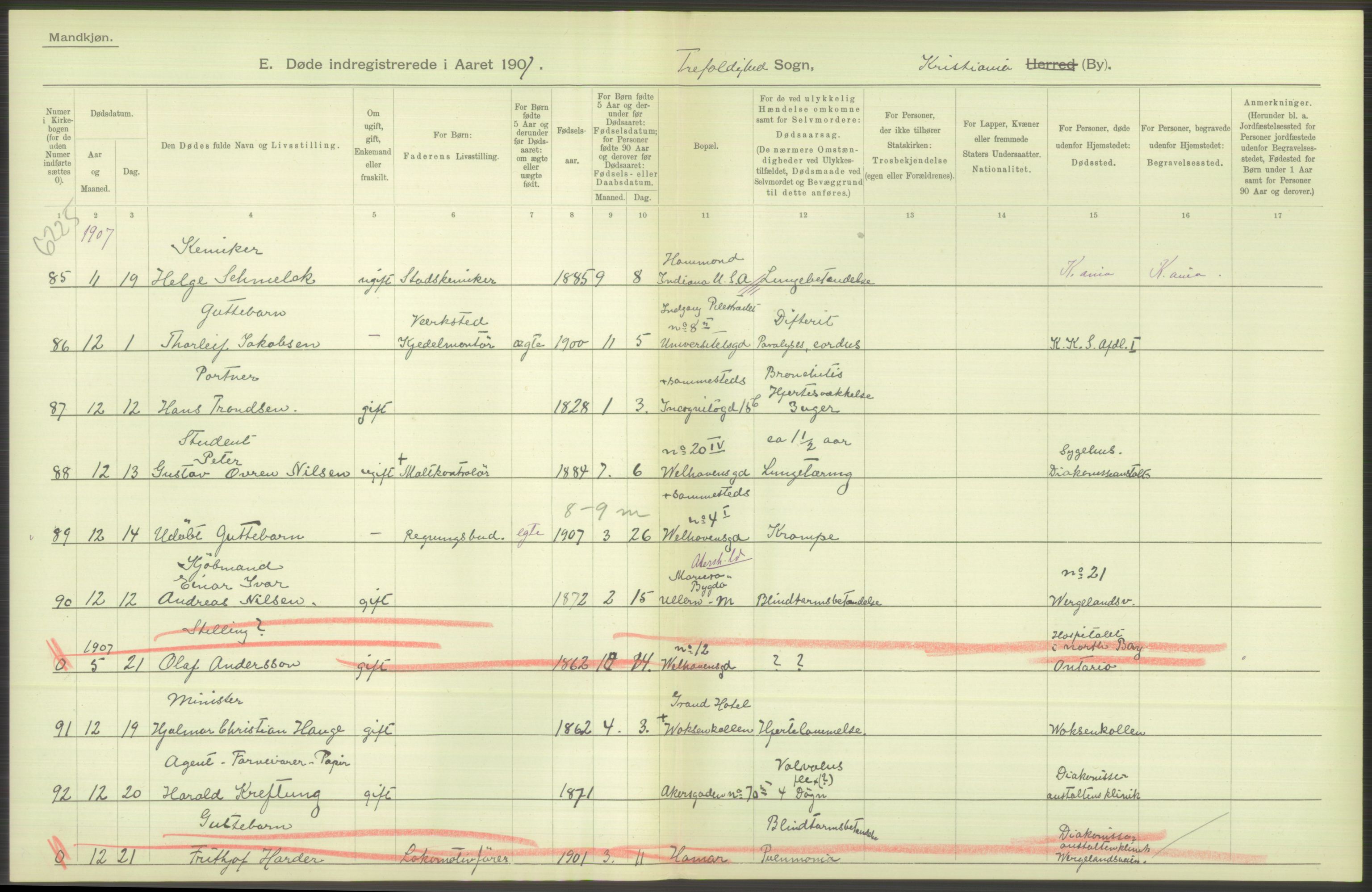 Statistisk sentralbyrå, Sosiodemografiske emner, Befolkning, RA/S-2228/D/Df/Dfa/Dfae/L0010: Kristiania: Døde, dødfødte, 1907, p. 468