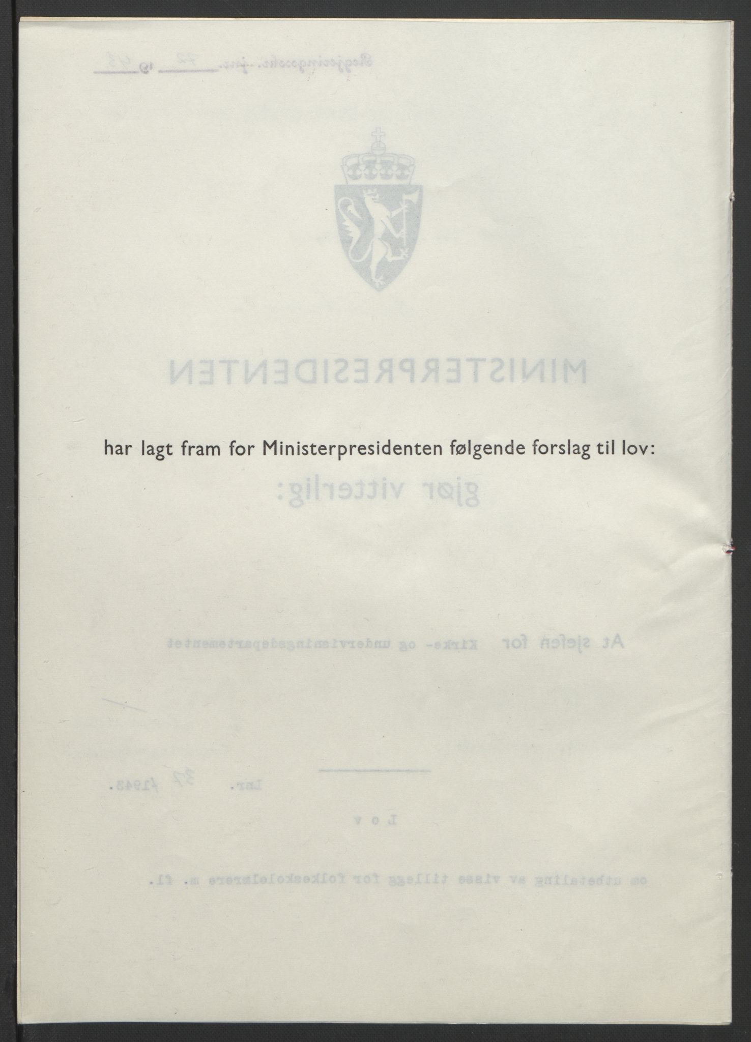 NS-administrasjonen 1940-1945 (Statsrådsekretariatet, de kommisariske statsråder mm), RA/S-4279/D/Db/L0099: Lover, 1943, p. 159