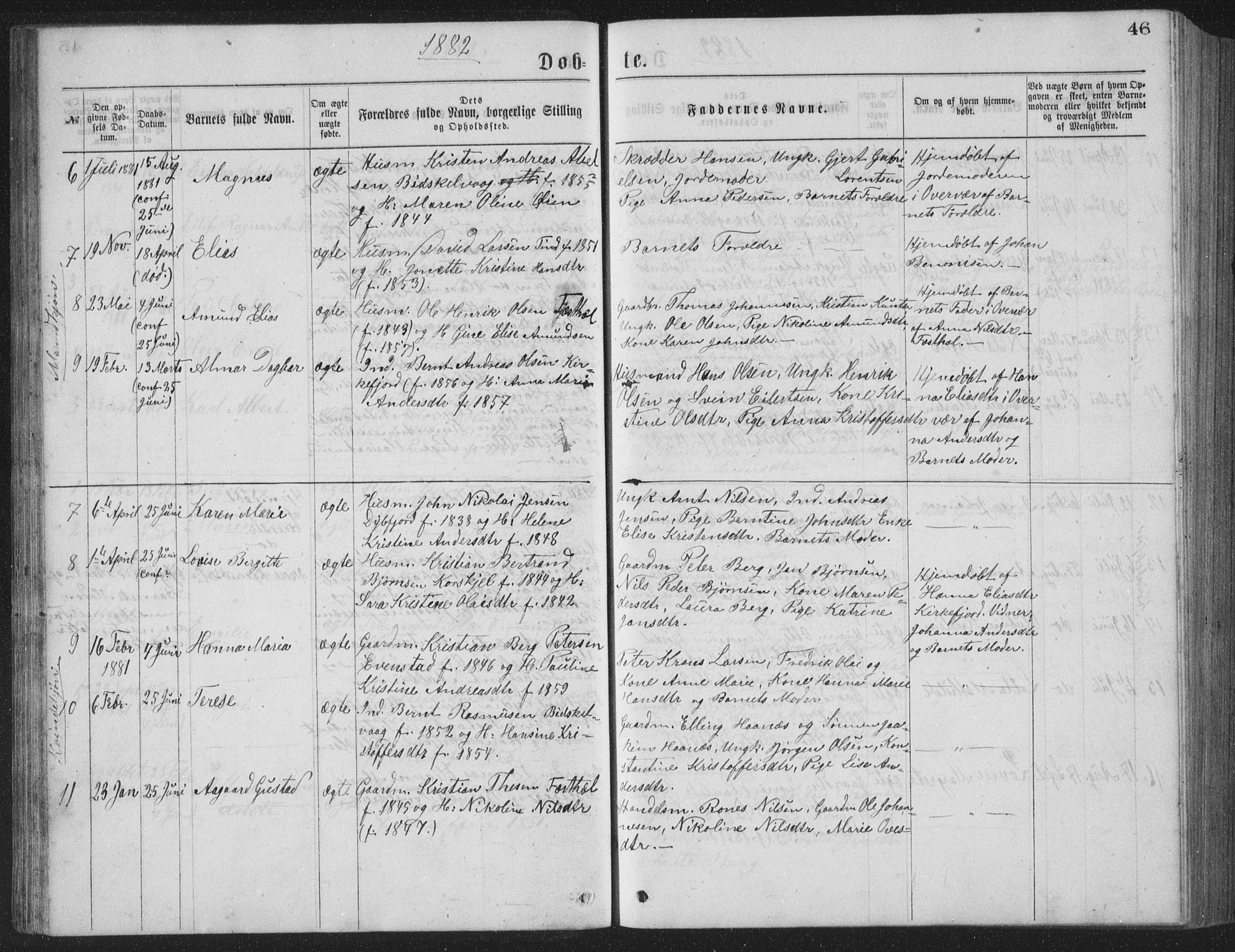 Ministerialprotokoller, klokkerbøker og fødselsregistre - Nordland, AV/SAT-A-1459/886/L1225: Parish register (copy) no. 886C02, 1874-1896, p. 46