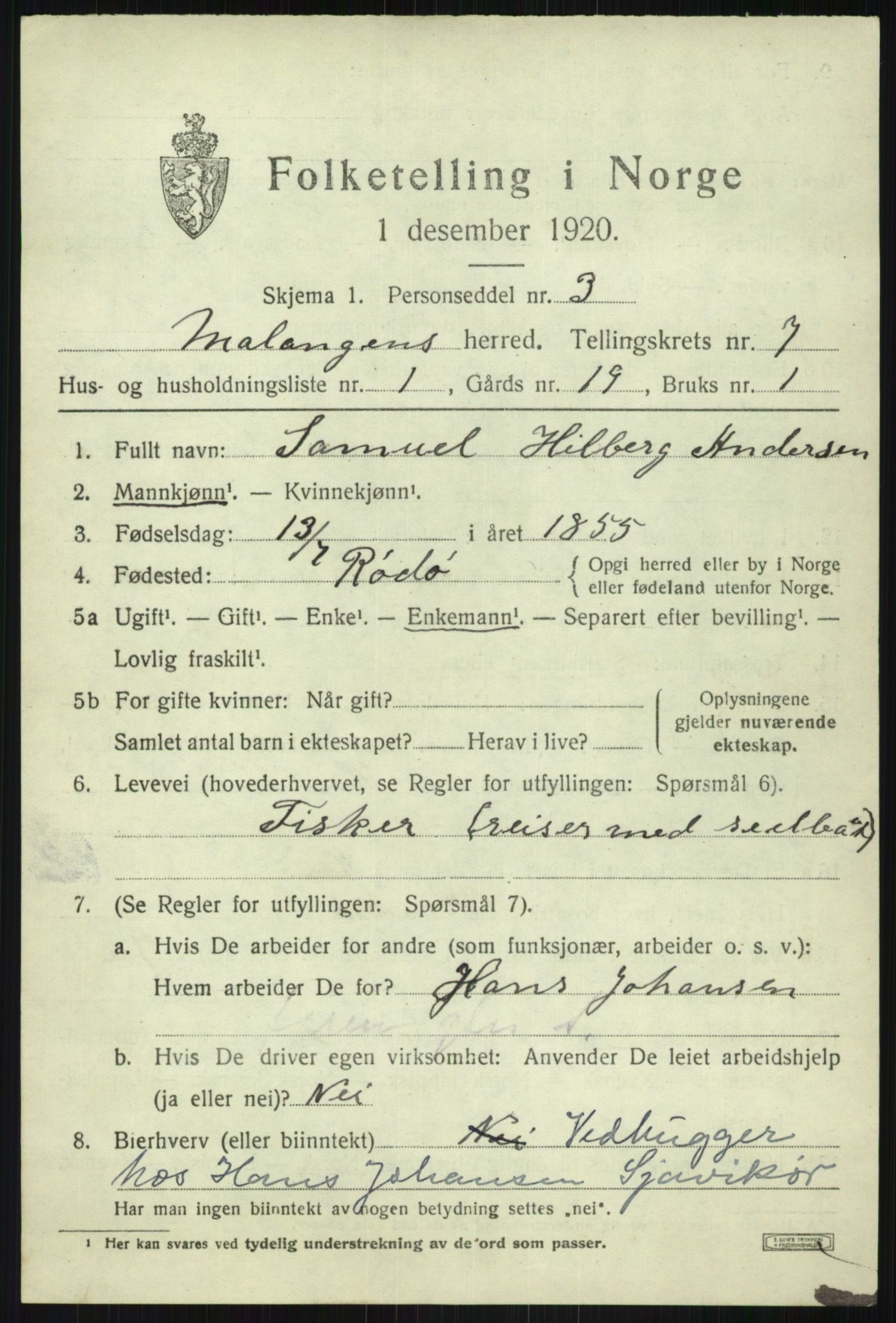 SATØ, 1920 census for Malangen, 1920, p. 2772