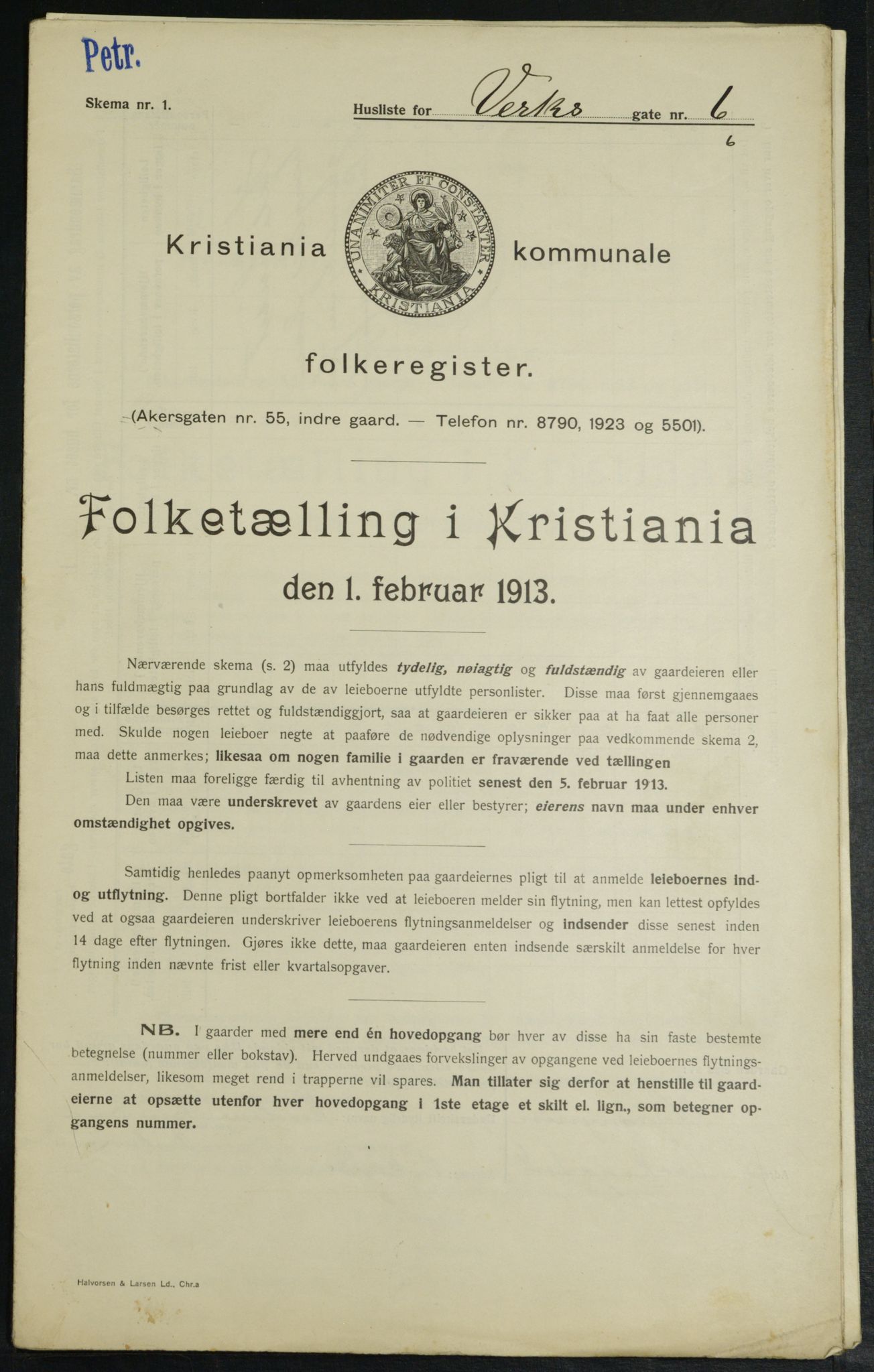 OBA, Municipal Census 1913 for Kristiania, 1913, p. 121800