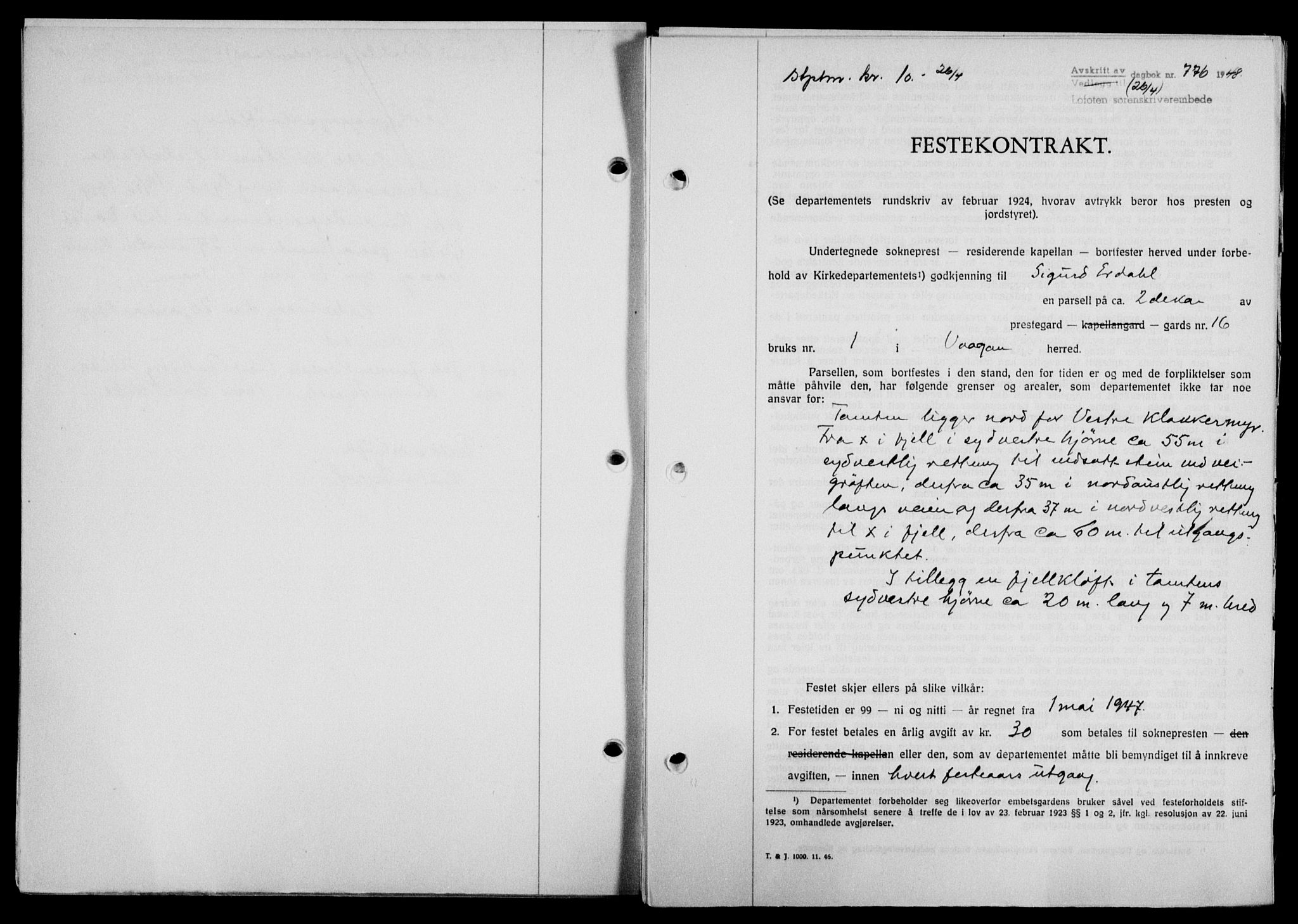 Lofoten sorenskriveri, SAT/A-0017/1/2/2C/L0018a: Mortgage book no. 18a, 1948-1948, Diary no: : 776/1948