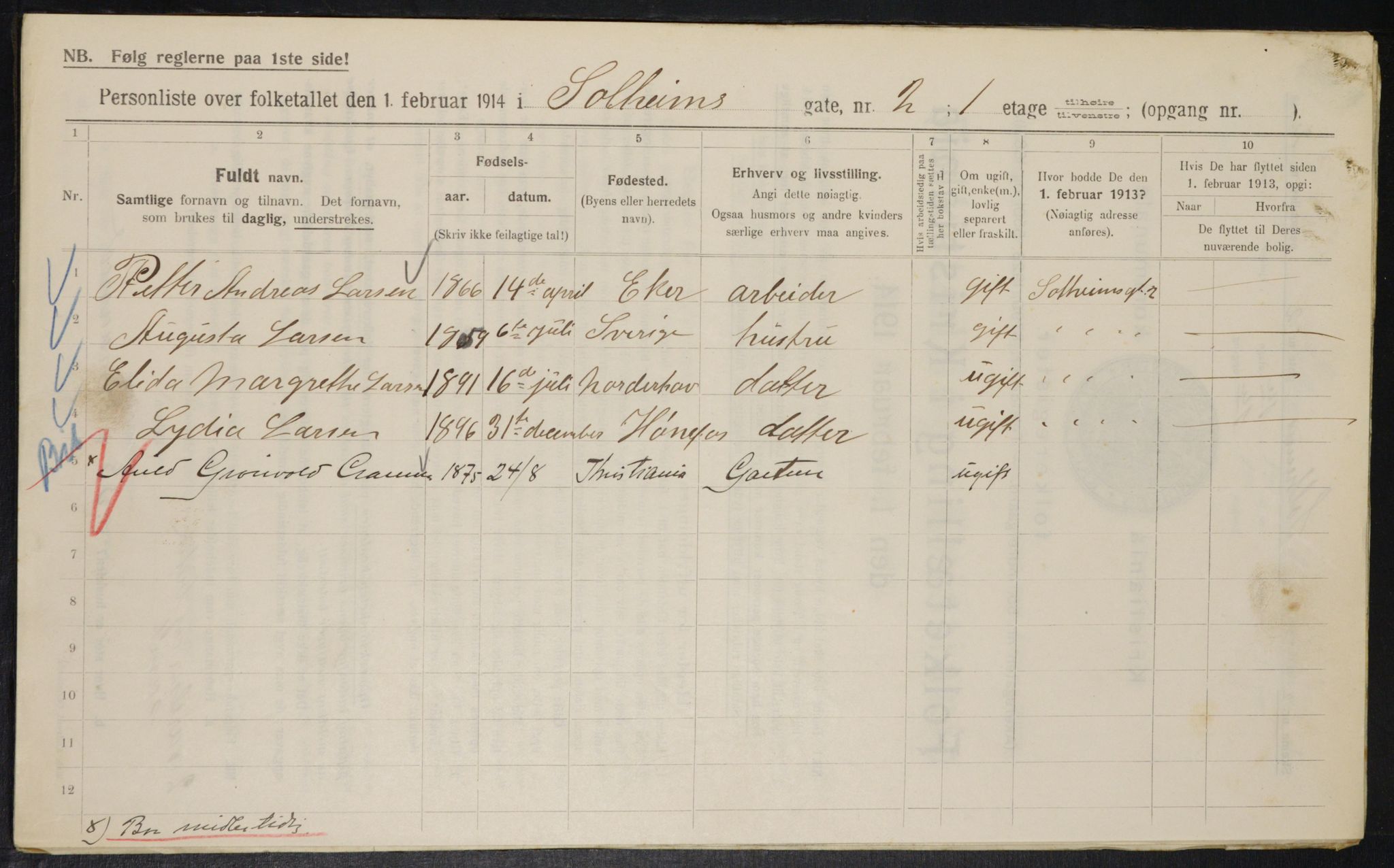 OBA, Municipal Census 1914 for Kristiania, 1914, p. 99393