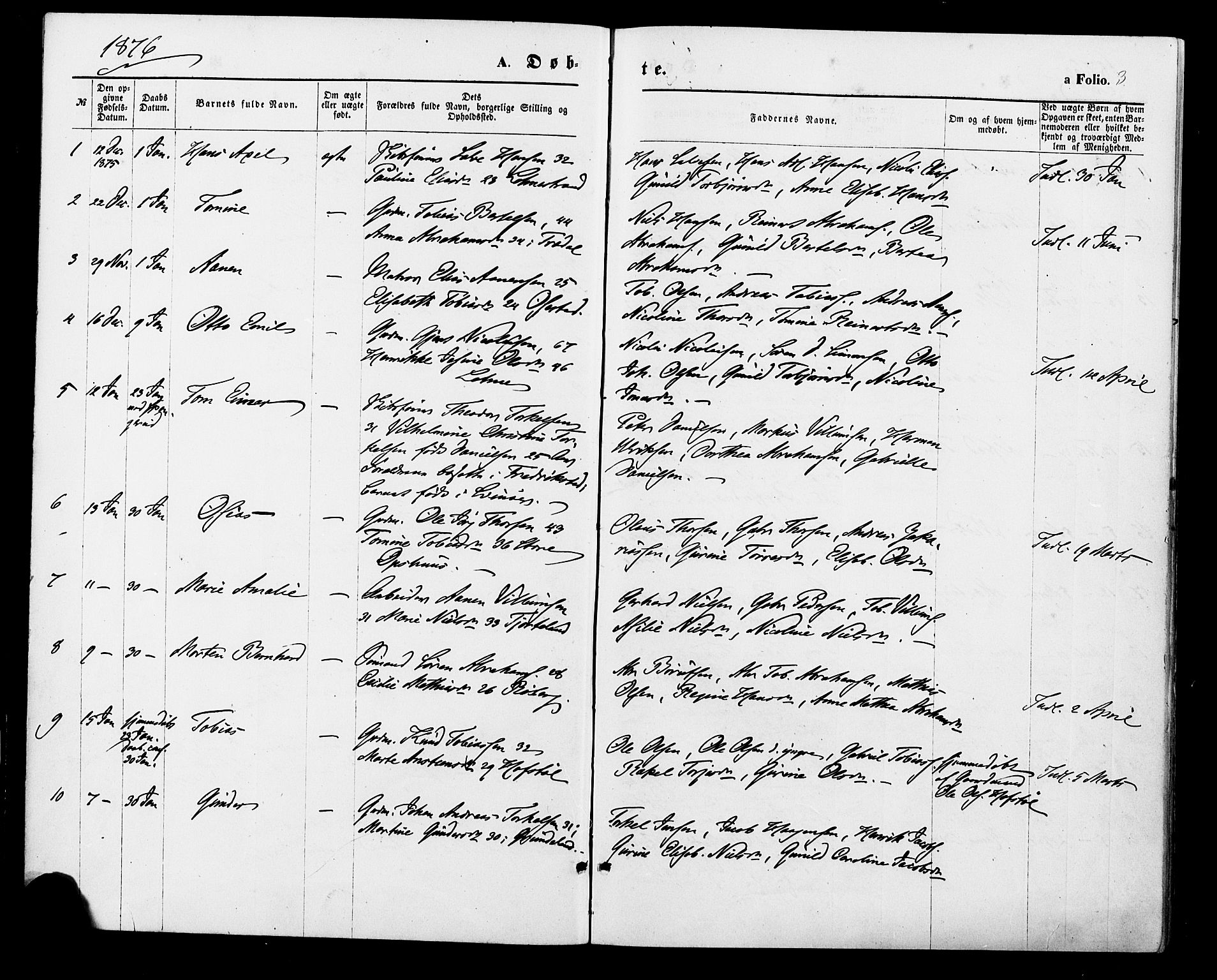 Sør-Audnedal sokneprestkontor, SAK/1111-0039/F/Fa/Fab/L0008: Parish register (official) no. A 8, 1876-1881, p. 3