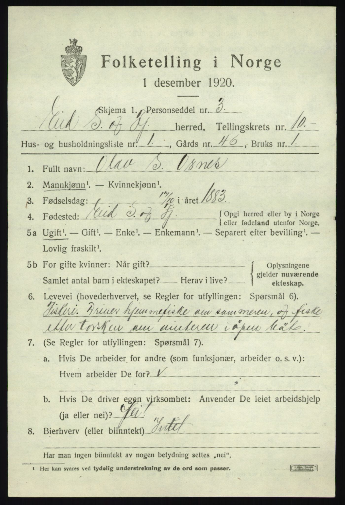 SAB, 1920 census for Eid, 1920, p. 5002