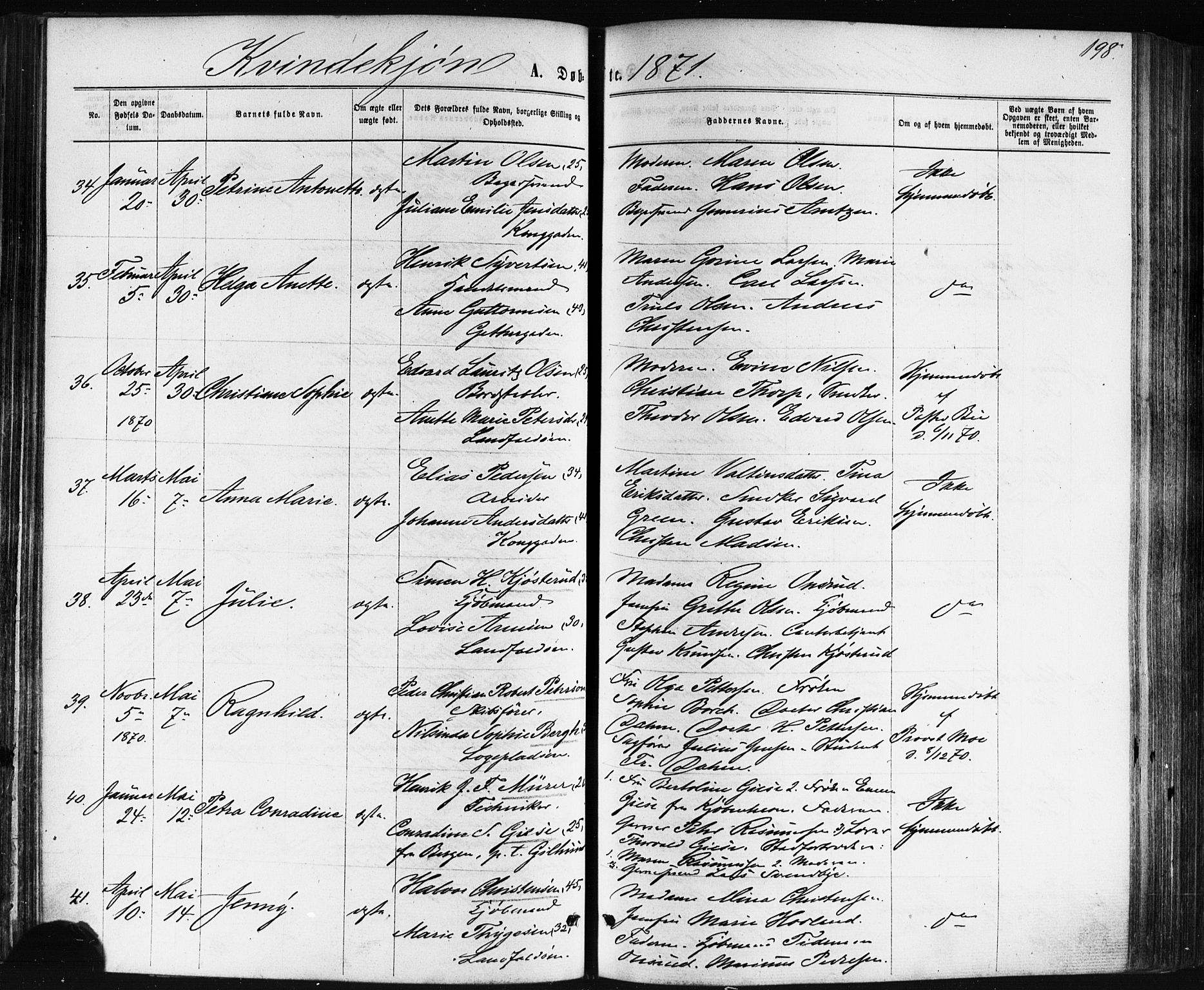 Bragernes kirkebøker, SAKO/A-6/F/Fb/L0004: Parish register (official) no. II 4, 1869-1875, p. 198