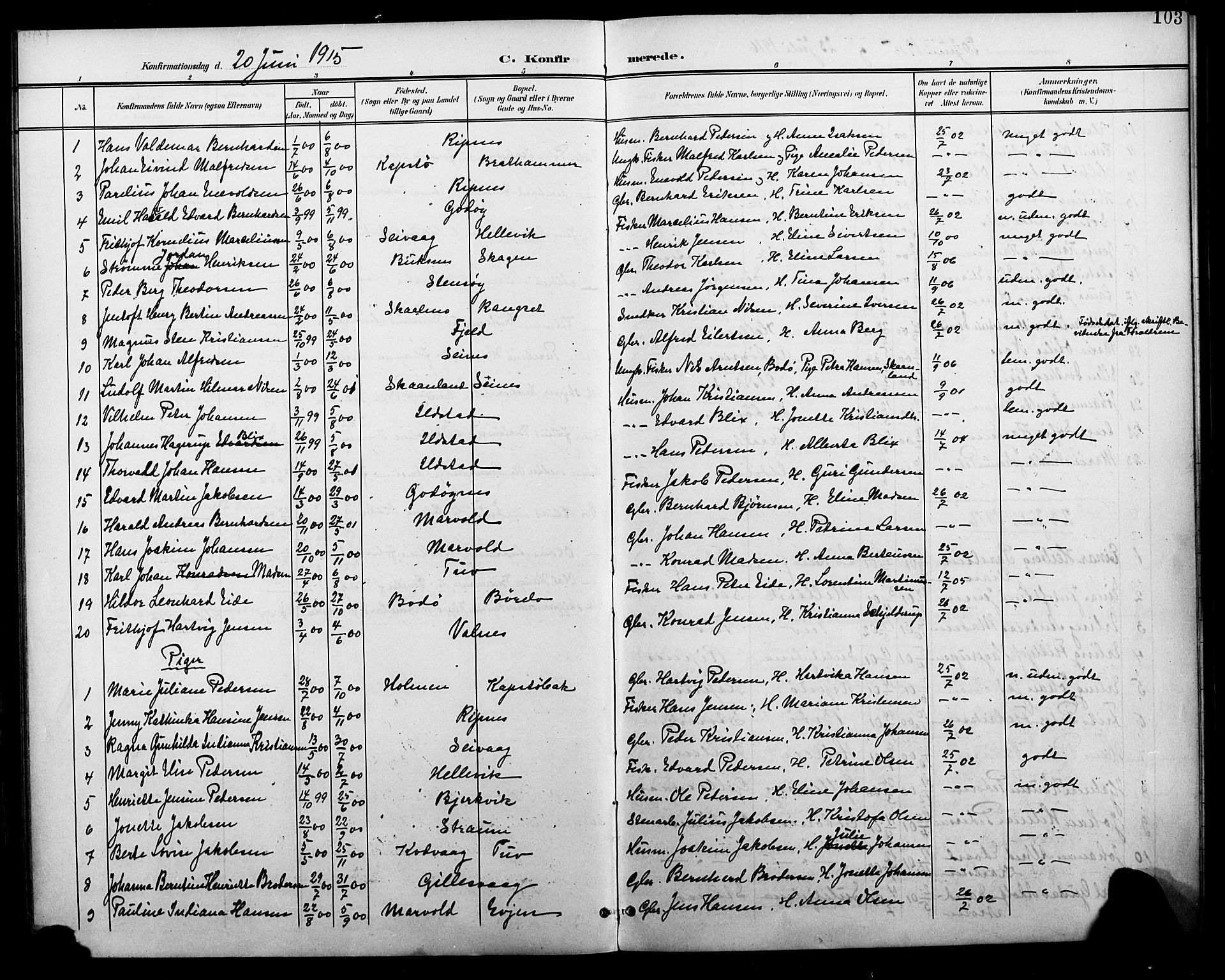Ministerialprotokoller, klokkerbøker og fødselsregistre - Nordland, SAT/A-1459/804/L0088: Parish register (copy) no. 804C01, 1901-1917, p. 103