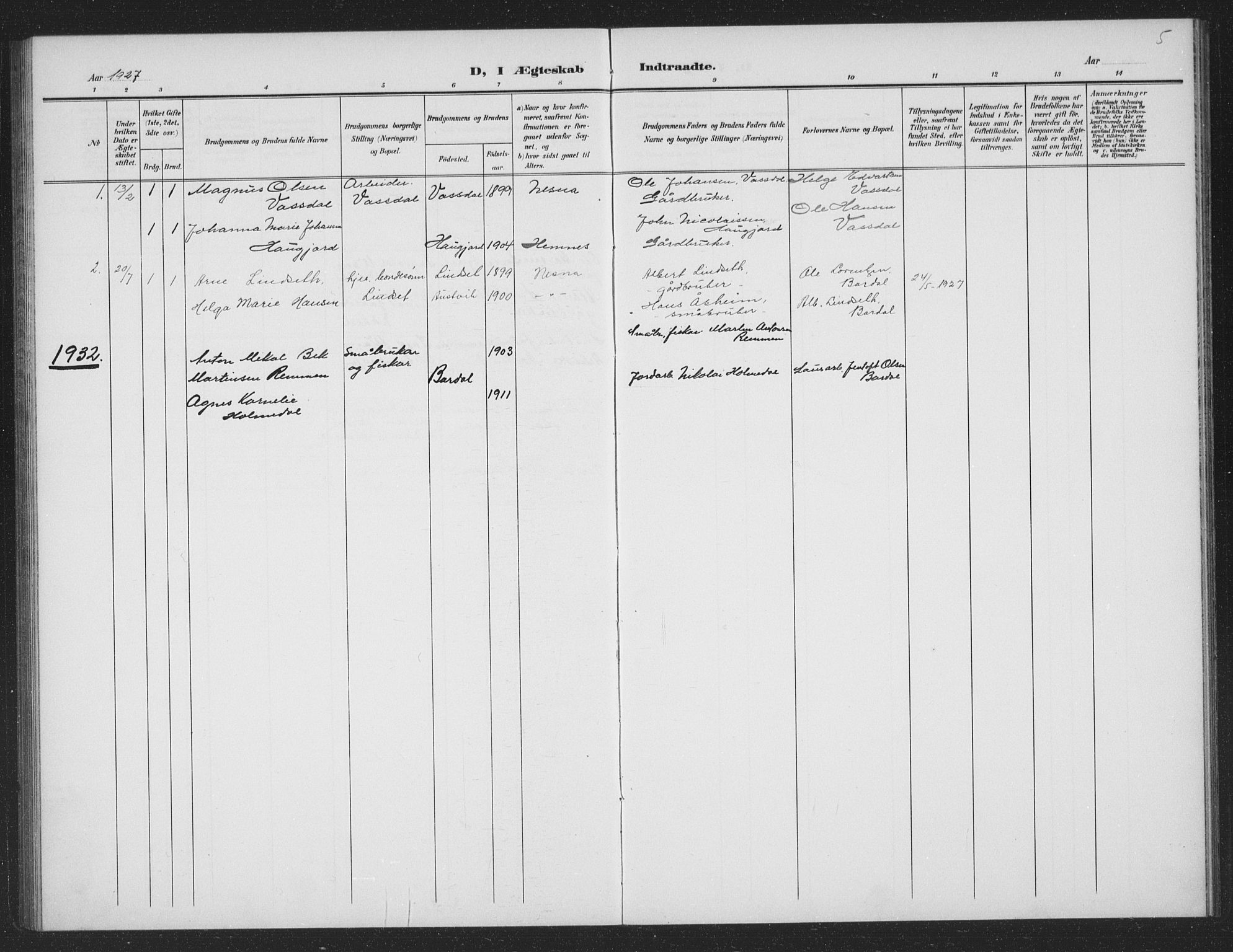 Ministerialprotokoller, klokkerbøker og fødselsregistre - Nordland, AV/SAT-A-1459/833/L0502: Parish register (copy) no. 833C01, 1906-1934, p. 5