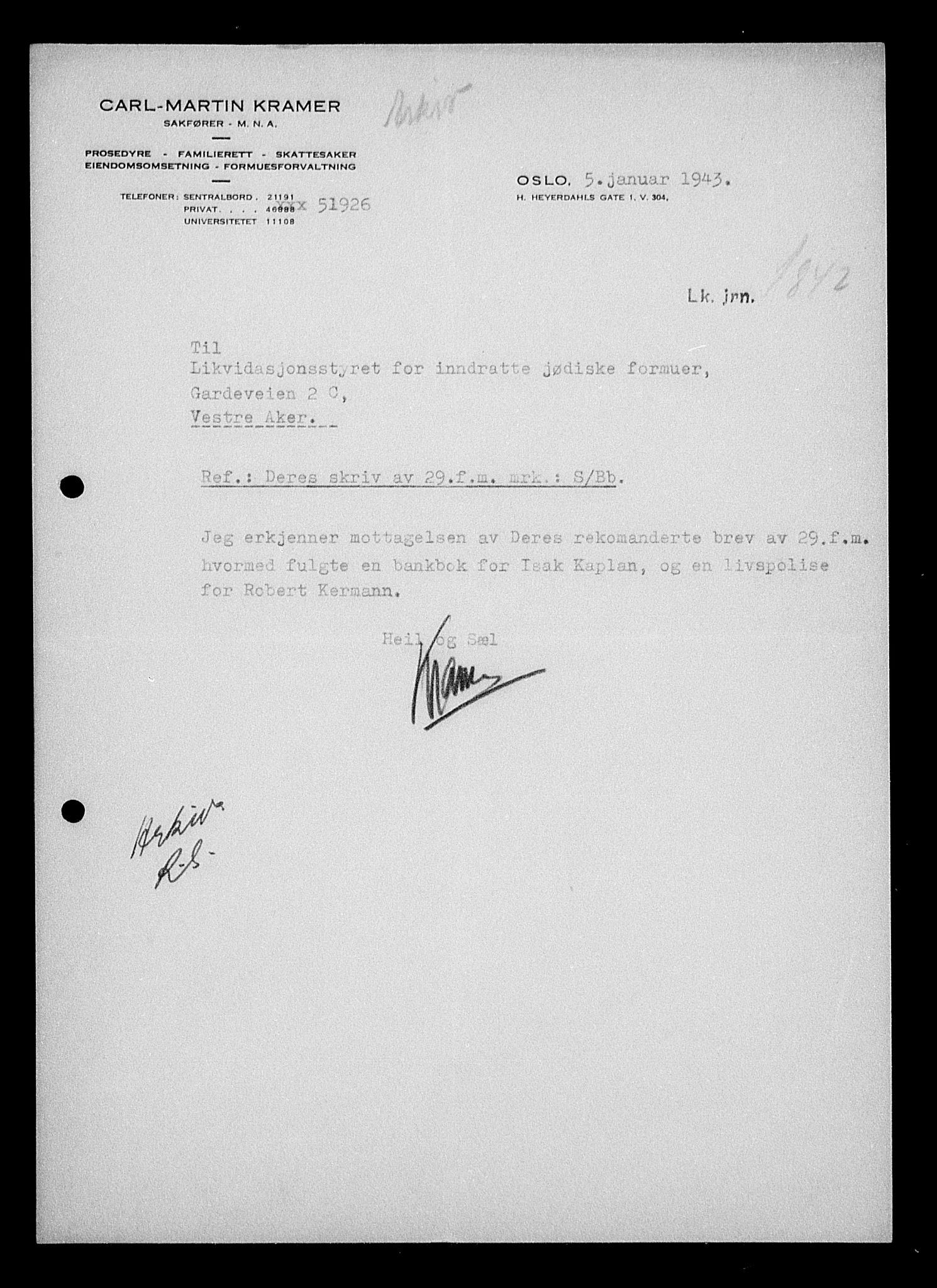 Justisdepartementet, Tilbakeføringskontoret for inndratte formuer, AV/RA-S-1564/H/Hc/Hcc/L0951: --, 1945-1947, p. 248