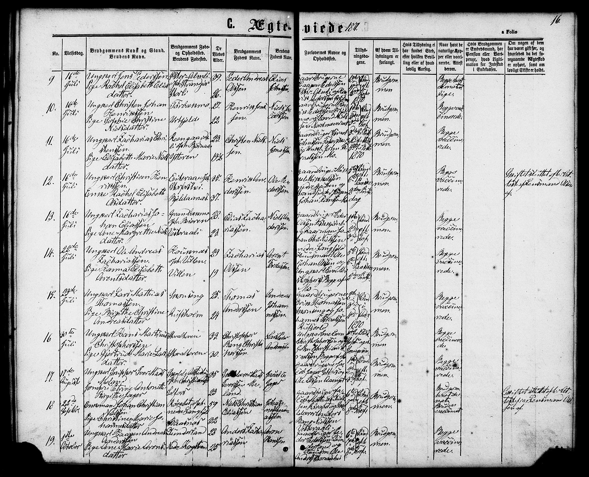 Ministerialprotokoller, klokkerbøker og fødselsregistre - Nordland, AV/SAT-A-1459/827/L0395: Parish register (official) no. 827A07, 1864-1886, p. 16