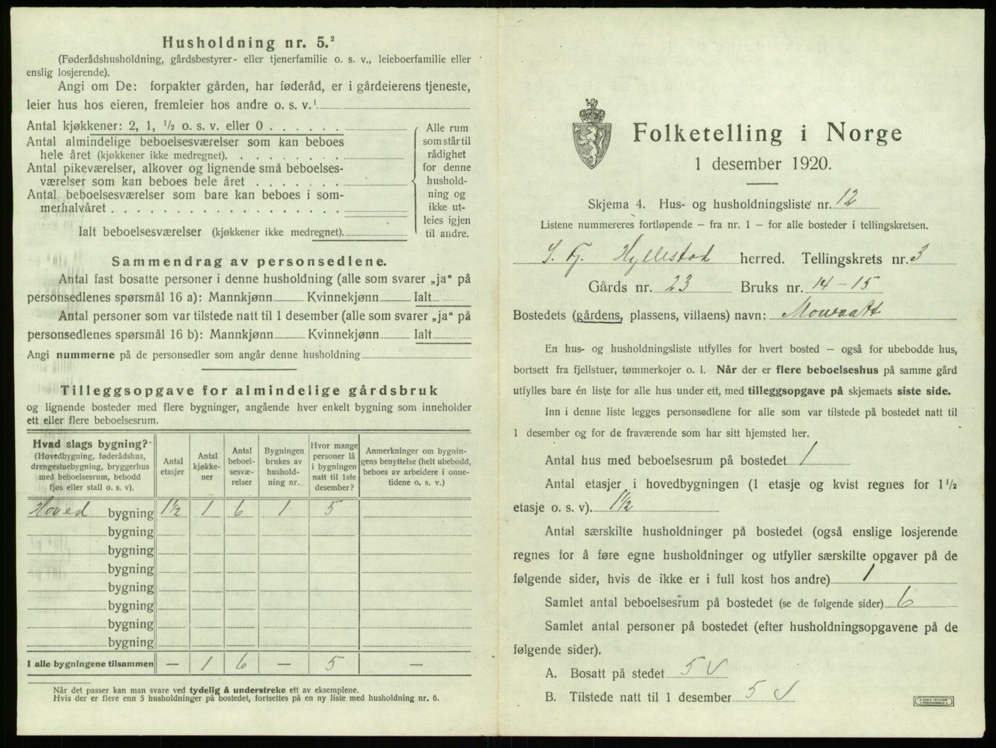 SAB, 1920 census for Hyllestad, 1920, p. 201