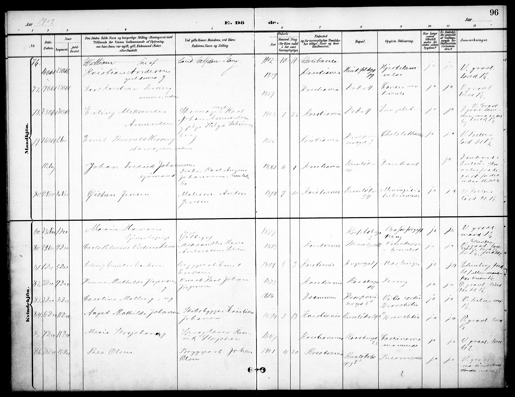 Johannes prestekontor Kirkebøker, AV/SAO-A-10852/F/Fa/L0008: Parish register (official) no. 8, 1897-1917, p. 96