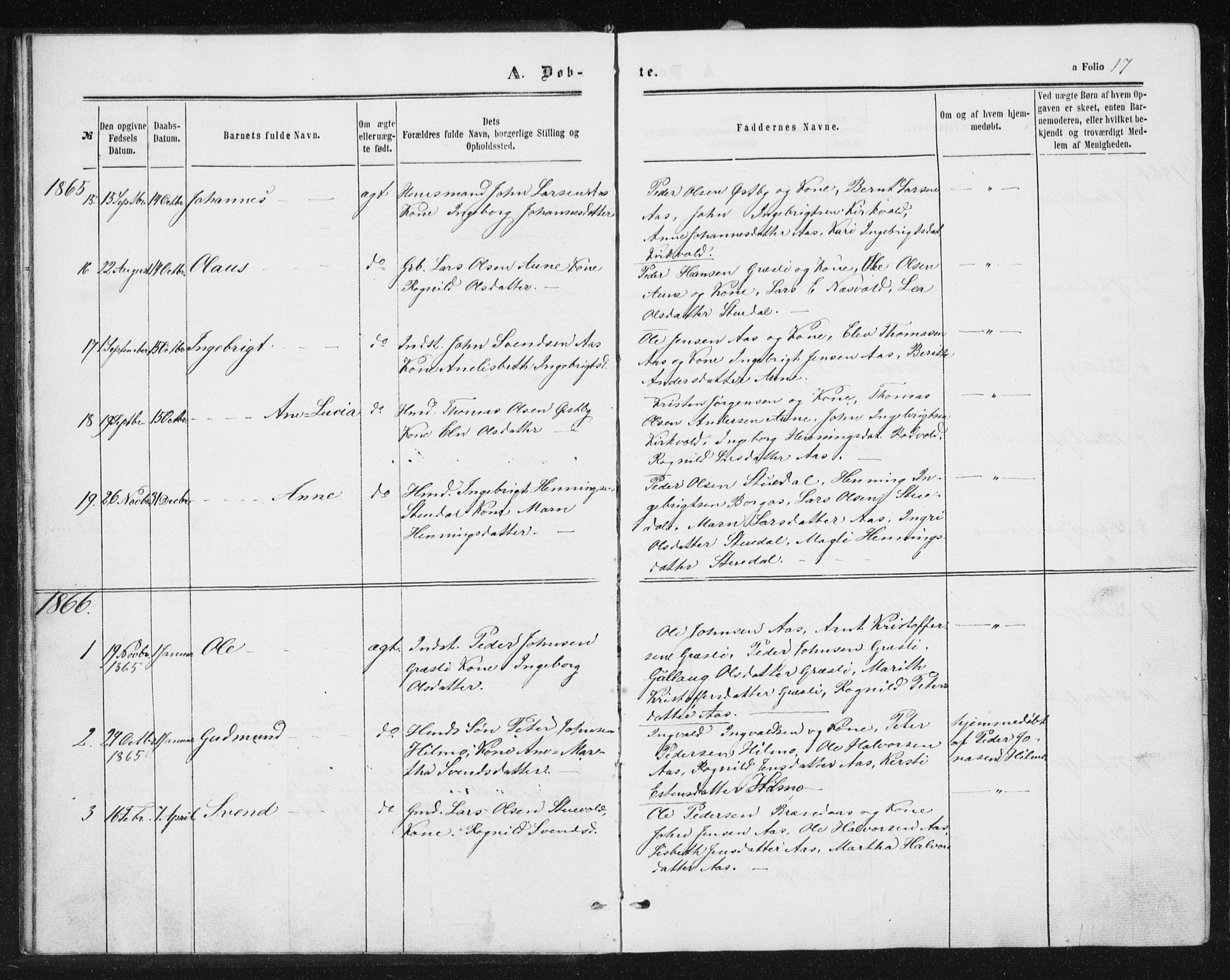 Ministerialprotokoller, klokkerbøker og fødselsregistre - Sør-Trøndelag, SAT/A-1456/698/L1166: Parish register (copy) no. 698C03, 1861-1887, p. 17