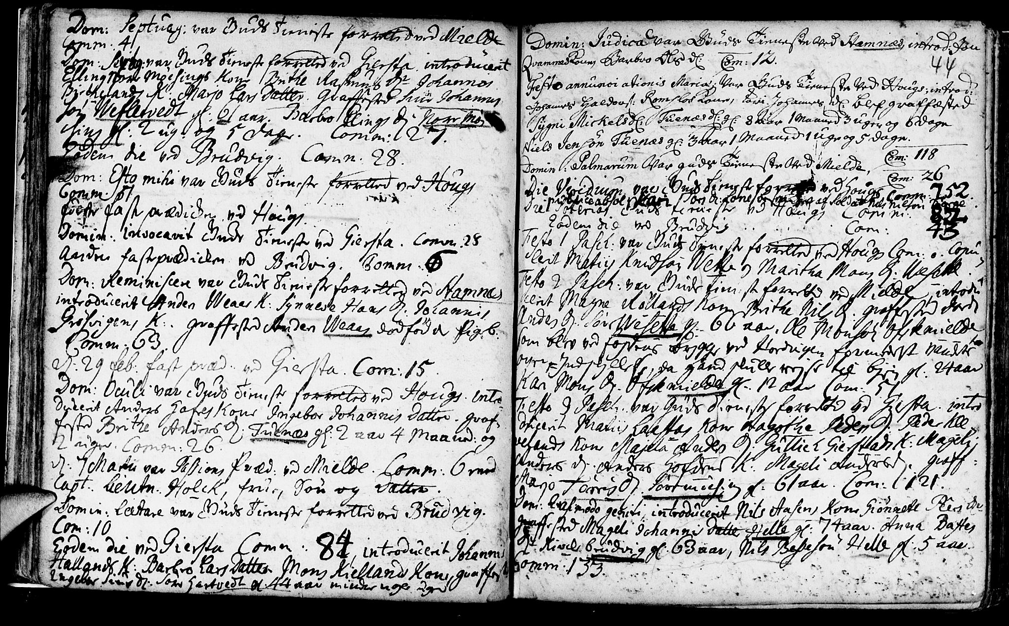 Haus sokneprestembete, SAB/A-75601/H/Haa: Parish register (official) no. A 5, 1733-1747, p. 44