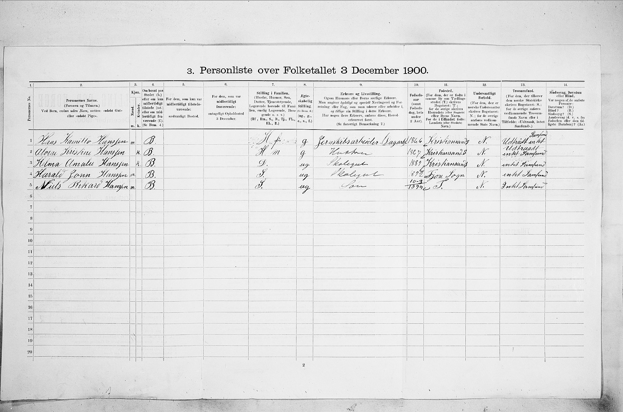 SAO, 1900 census for Kristiania, 1900, p. 36332