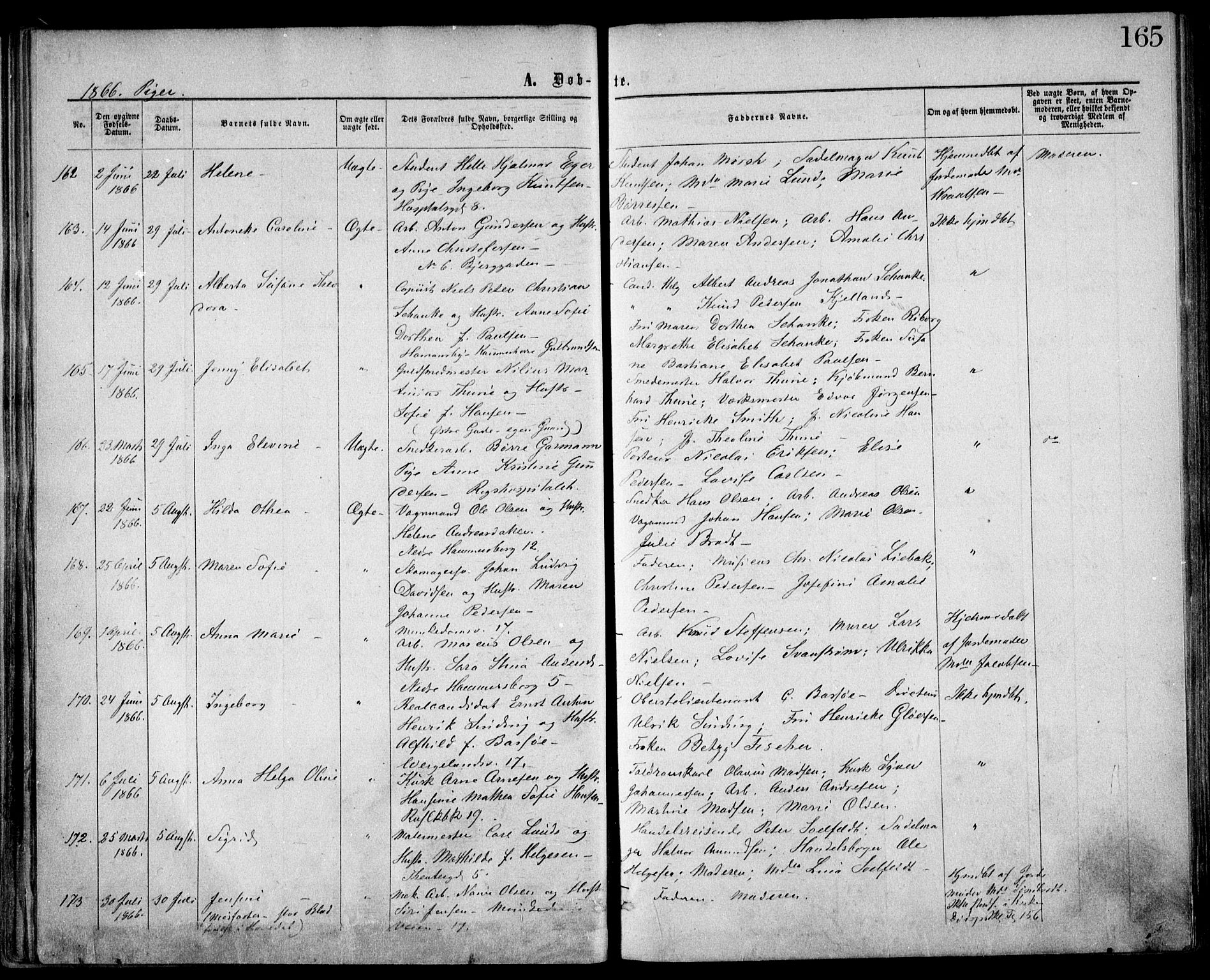 Trefoldighet prestekontor Kirkebøker, AV/SAO-A-10882/F/Fa/L0002: Parish register (official) no. I 2, 1863-1870, p. 165