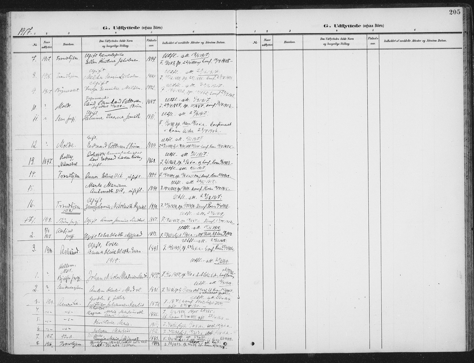 Ministerialprotokoller, klokkerbøker og fødselsregistre - Sør-Trøndelag, SAT/A-1456/657/L0709: Parish register (official) no. 657A10, 1905-1919, p. 205