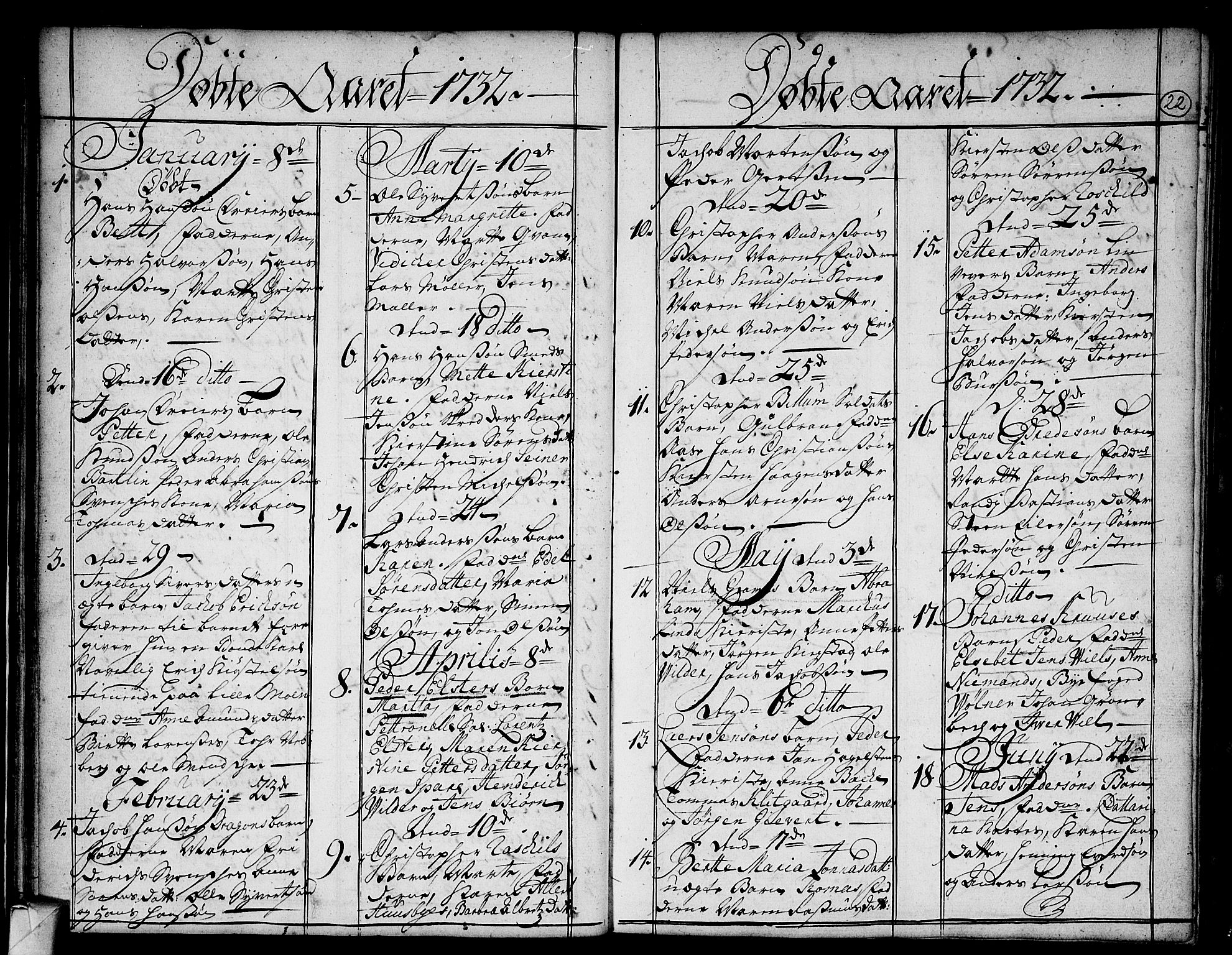 Strømsø kirkebøker, AV/SAKO-A-246/F/Fa/L0004: Parish register (official) no. I 4, 1731-1734, p. 22