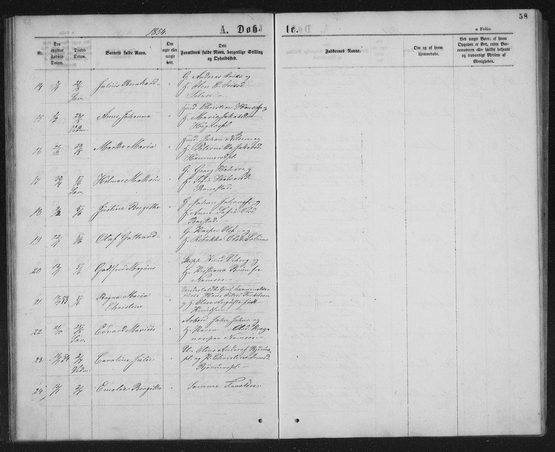 Ministerialprotokoller, klokkerbøker og fødselsregistre - Nord-Trøndelag, AV/SAT-A-1458/768/L0566: Parish register (official) no. 768A01, 1836-1865, p. 58