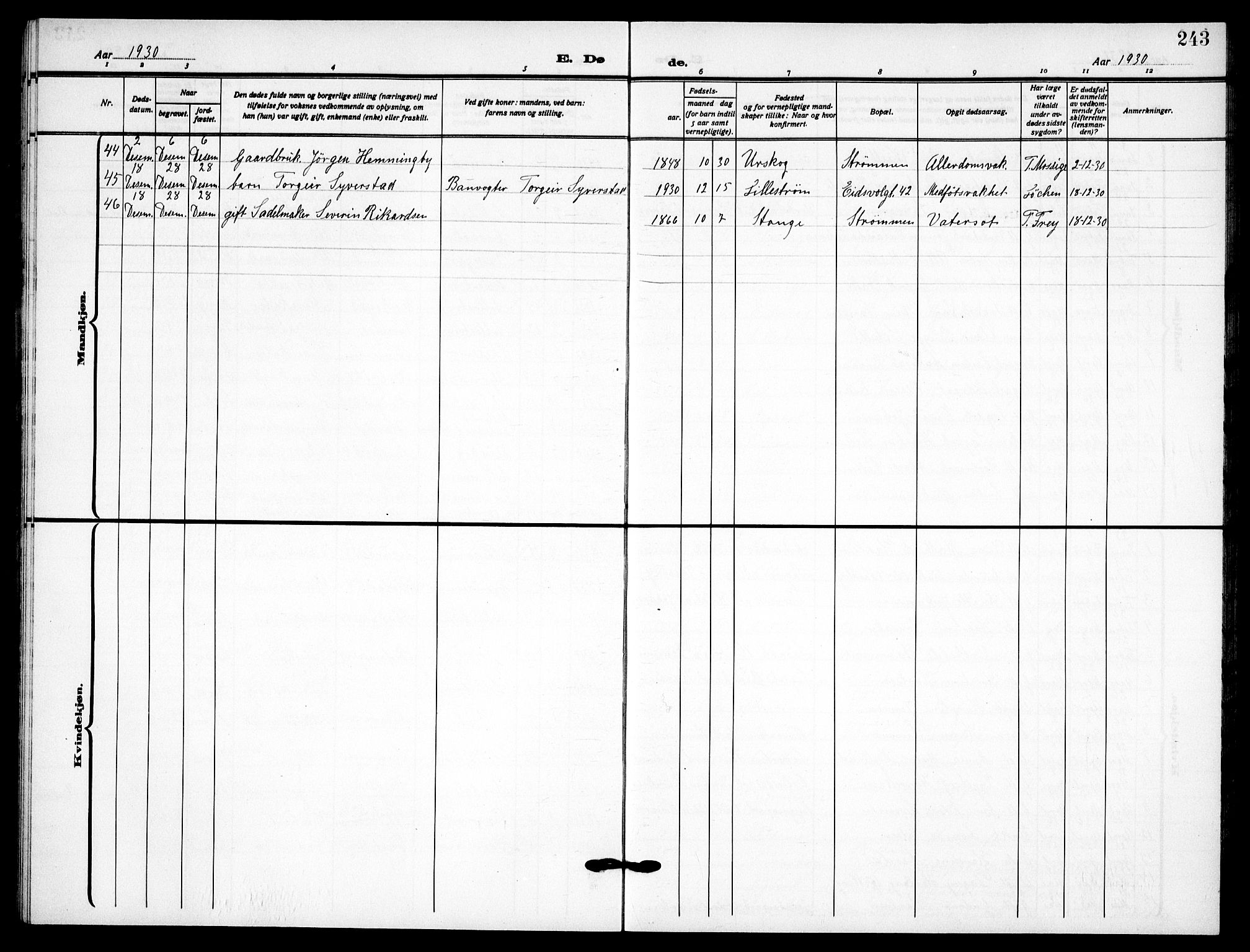 Skedsmo prestekontor Kirkebøker, SAO/A-10033a/G/Gc/L0003: Parish register (copy) no. III 3, 1926-1939, p. 243