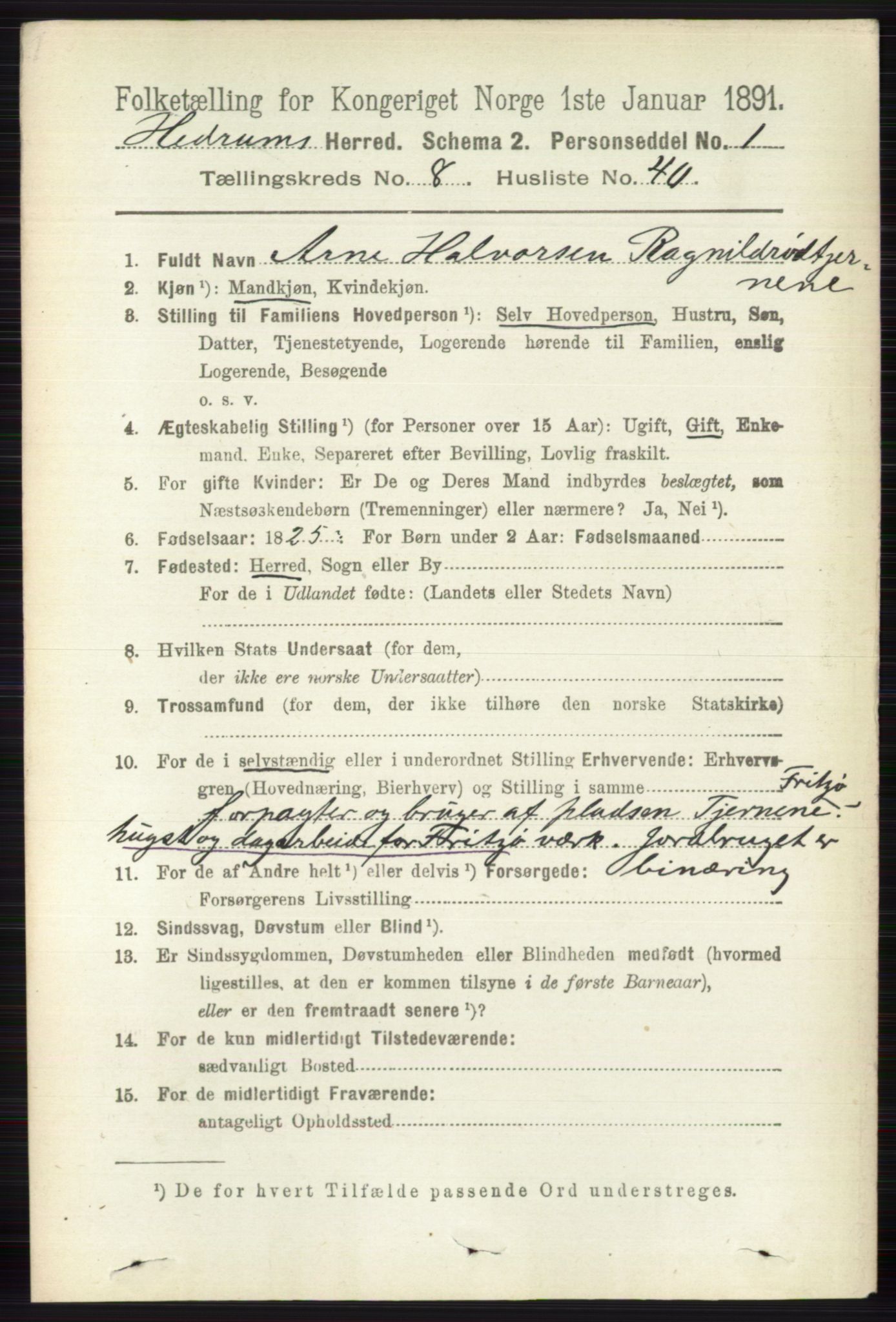 RA, 1891 census for 0727 Hedrum, 1891, p. 3739