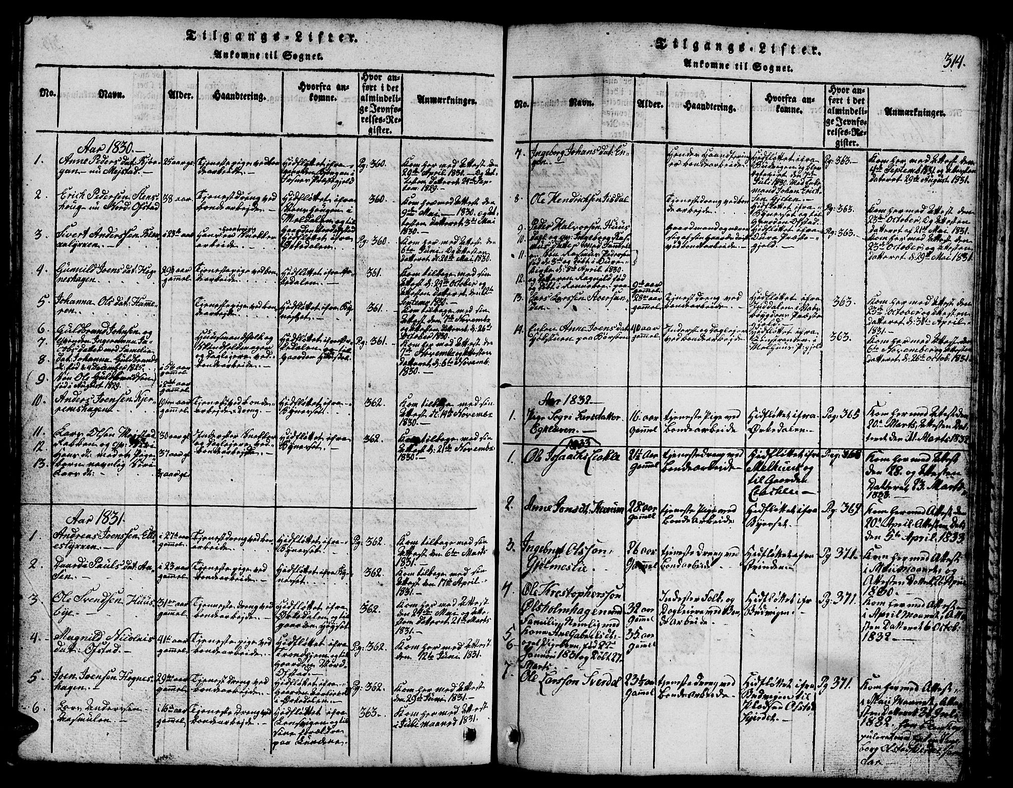 Ministerialprotokoller, klokkerbøker og fødselsregistre - Sør-Trøndelag, AV/SAT-A-1456/665/L0776: Parish register (copy) no. 665C01, 1817-1837, p. 314