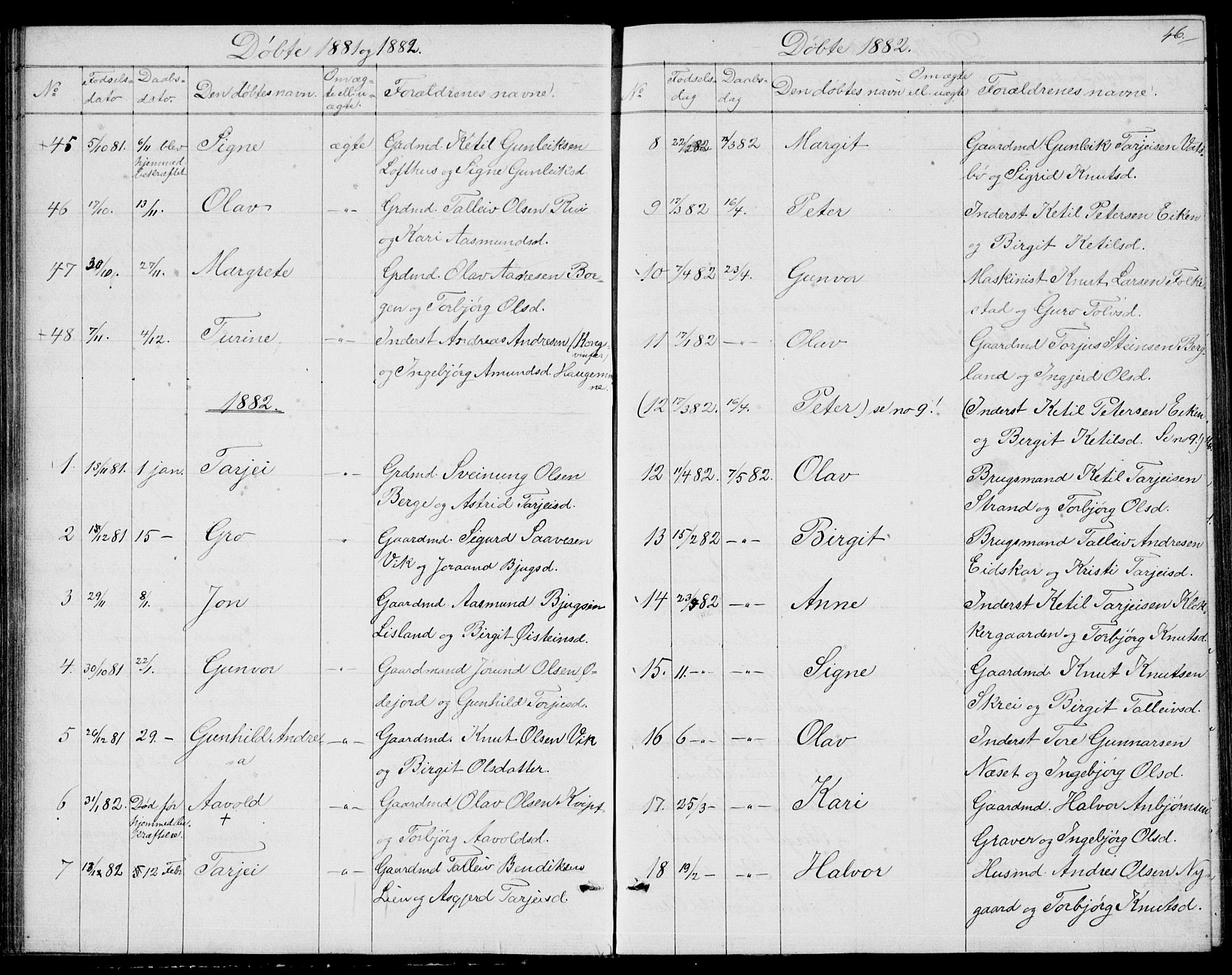Fyresdal kirkebøker, SAKO/A-263/G/Ga/L0004: Parish register (copy) no. I 4, 1864-1892, p. 46