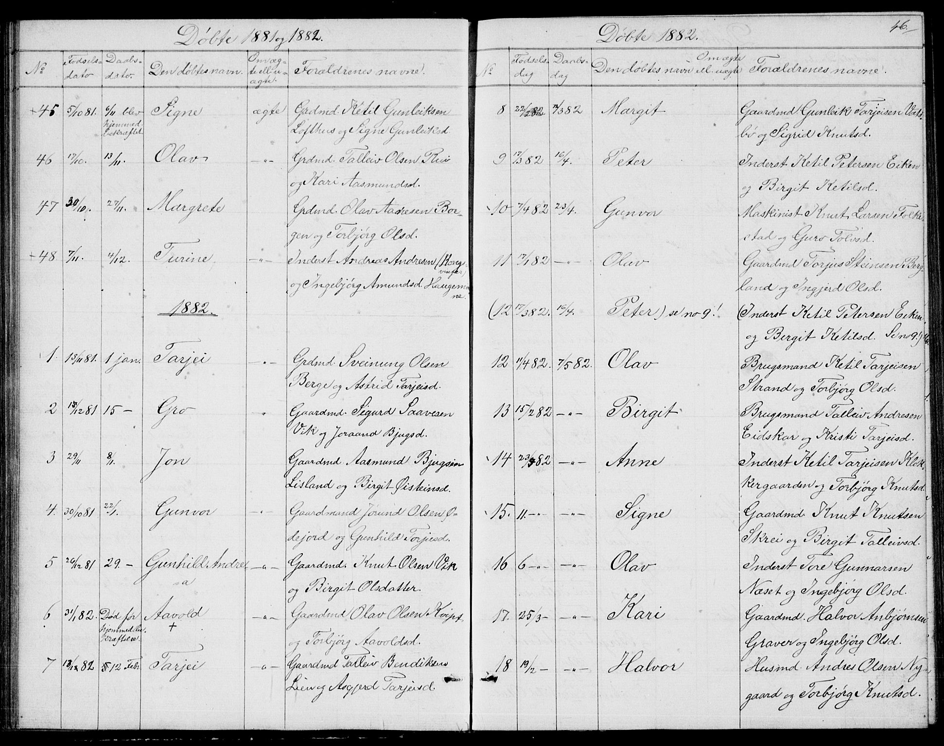Fyresdal kirkebøker, AV/SAKO-A-263/G/Ga/L0004: Parish register (copy) no. I 4, 1864-1892, p. 46