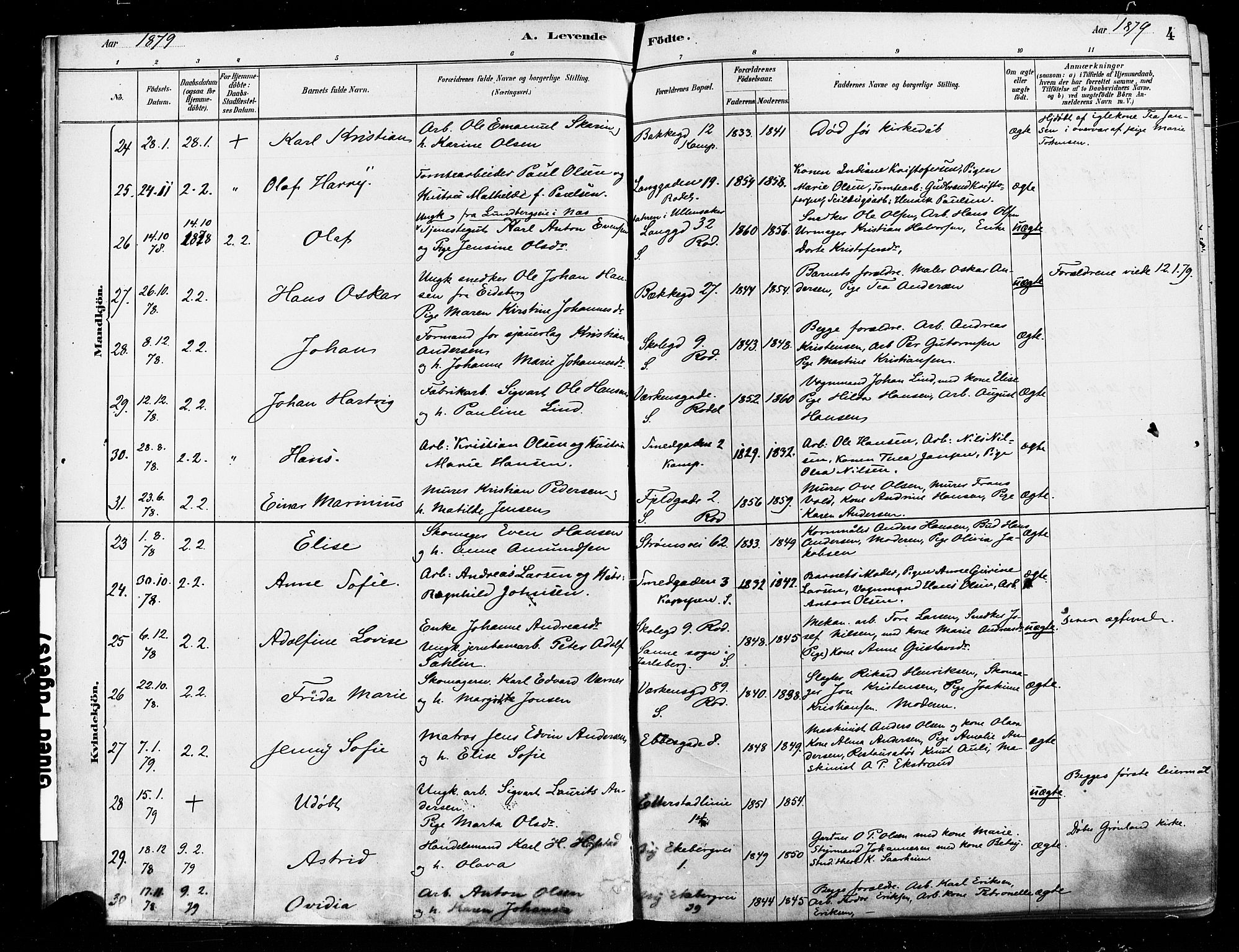 Østre Aker prestekontor Kirkebøker, AV/SAO-A-10840/F/Fa/L0006: Parish register (official) no. I 5, 1879-1882, p. 4