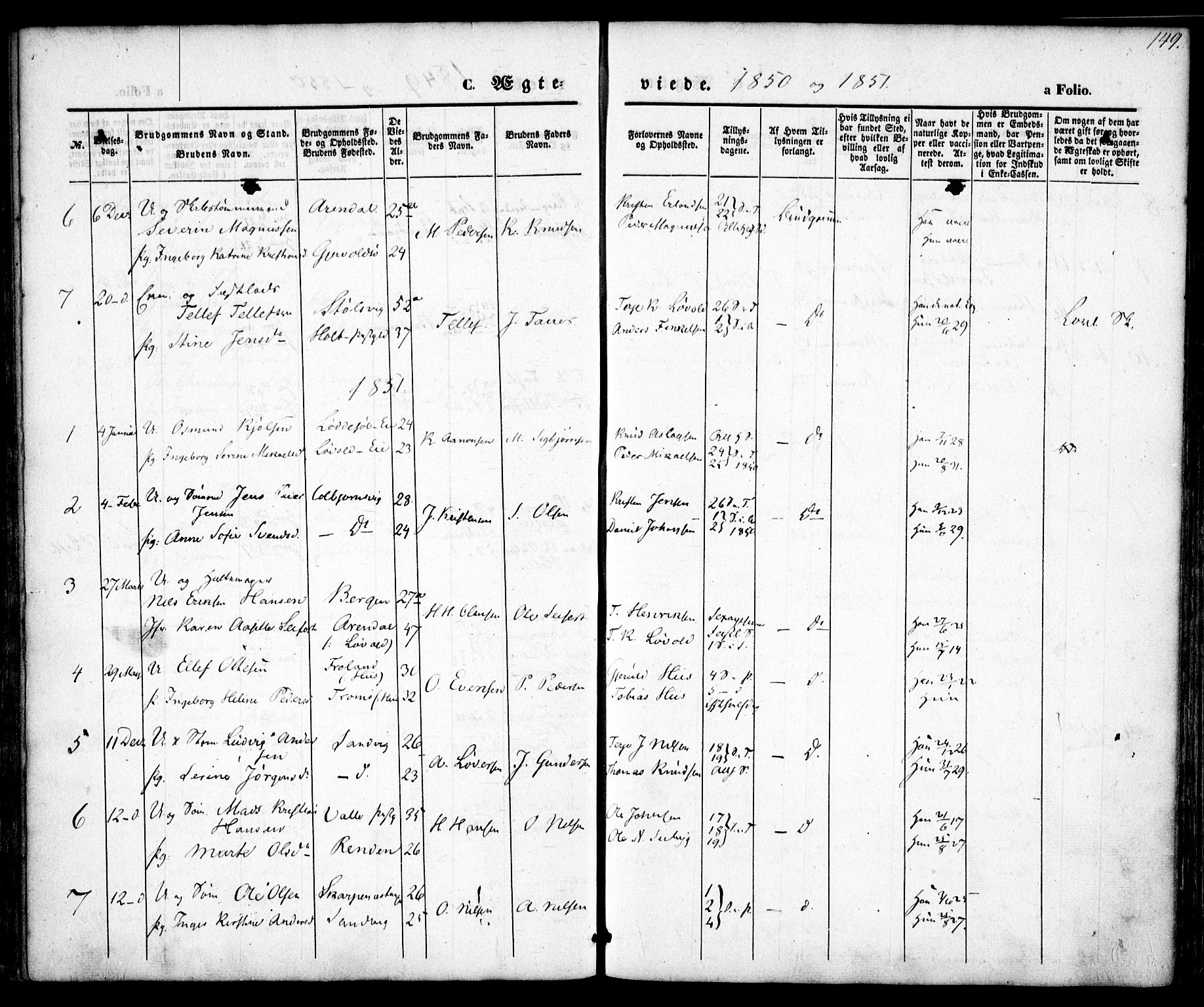 Hisøy sokneprestkontor, SAK/1111-0020/F/Fa/L0001: Parish register (official) no. A 1, 1849-1871, p. 149