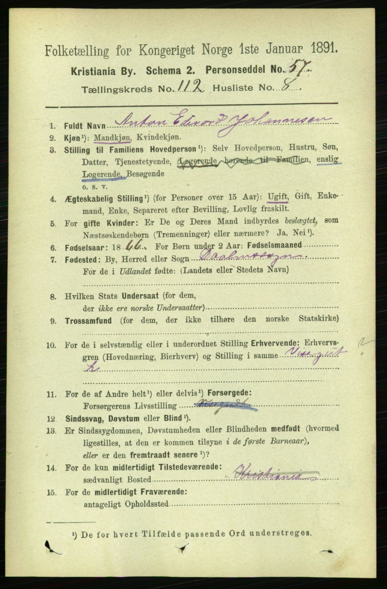 RA, 1891 census for 0301 Kristiania, 1891, p. 59411