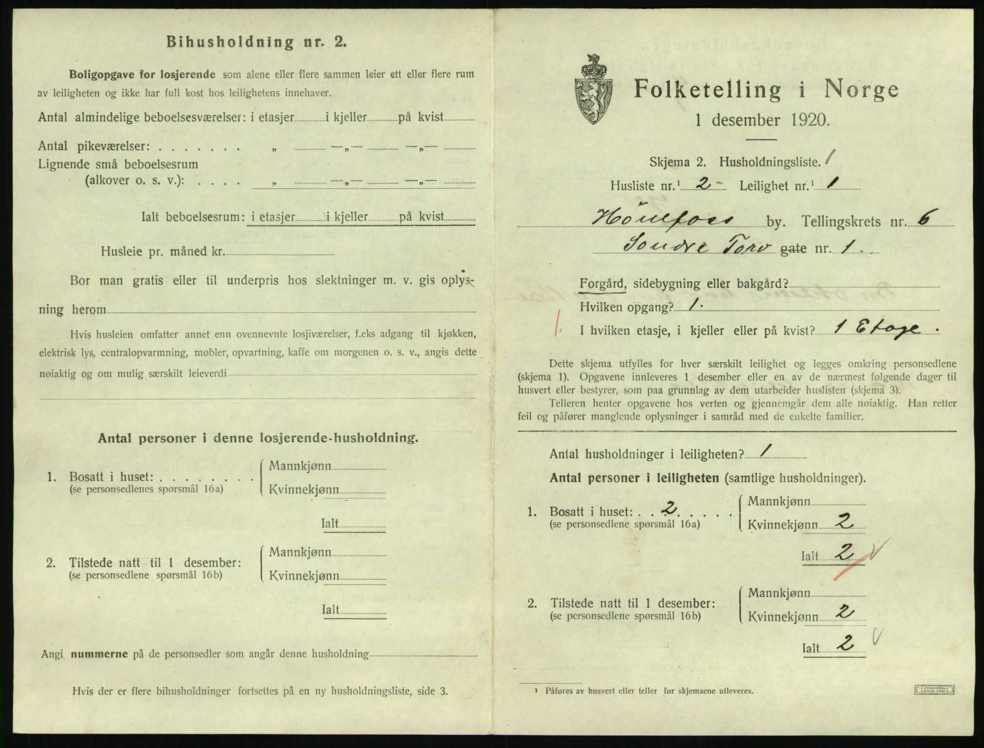 SAKO, 1920 census for Hønefoss, 1920, p. 1916