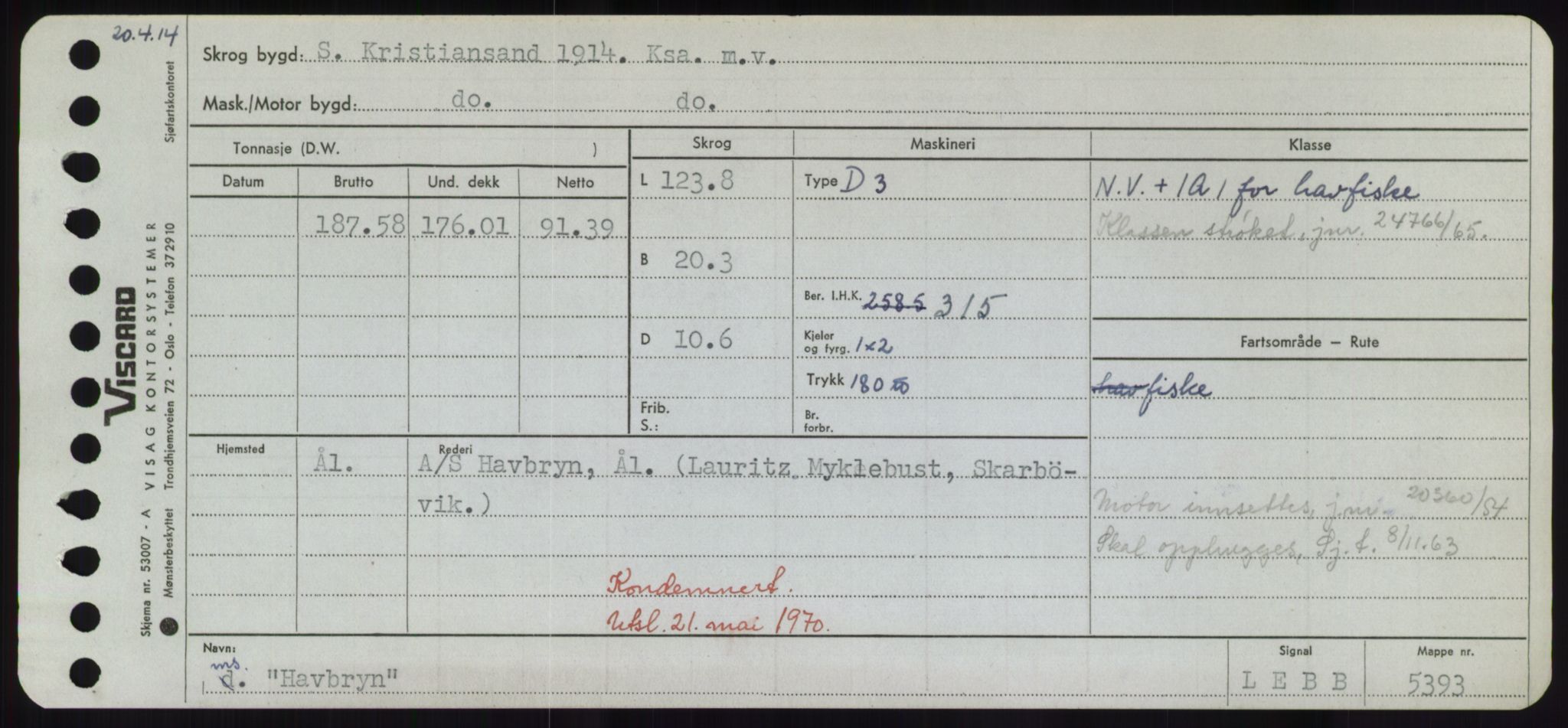 Sjøfartsdirektoratet med forløpere, Skipsmålingen, RA/S-1627/H/Hd/L0014: Fartøy, H-Havl, p. 491